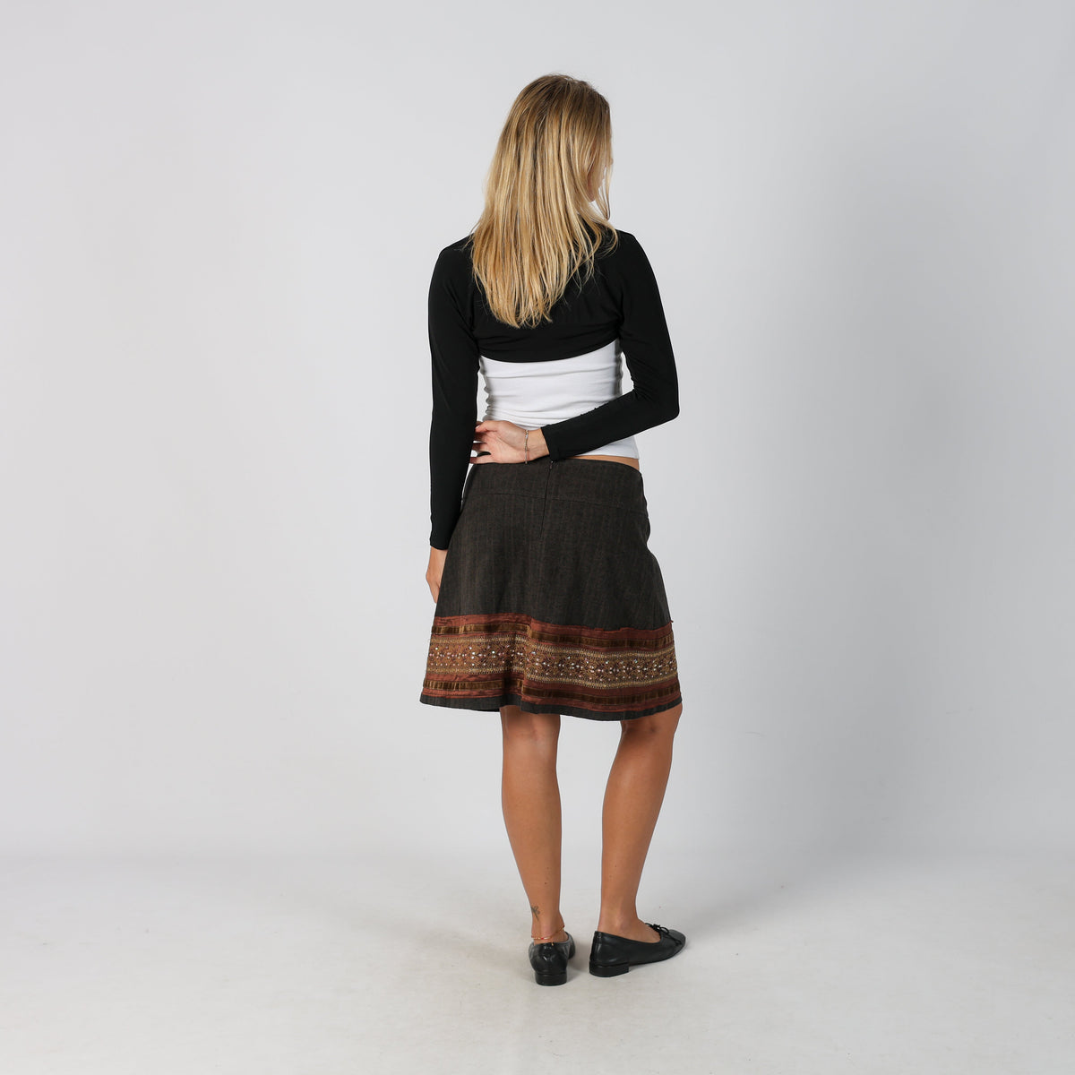 Brown Y2K FED Woven Midi Skirt (M)
