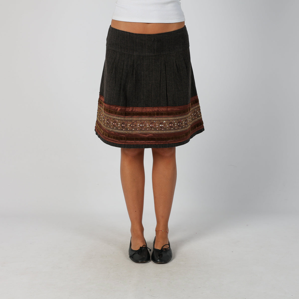 Brown Y2K FED Woven Midi Skirt (M)