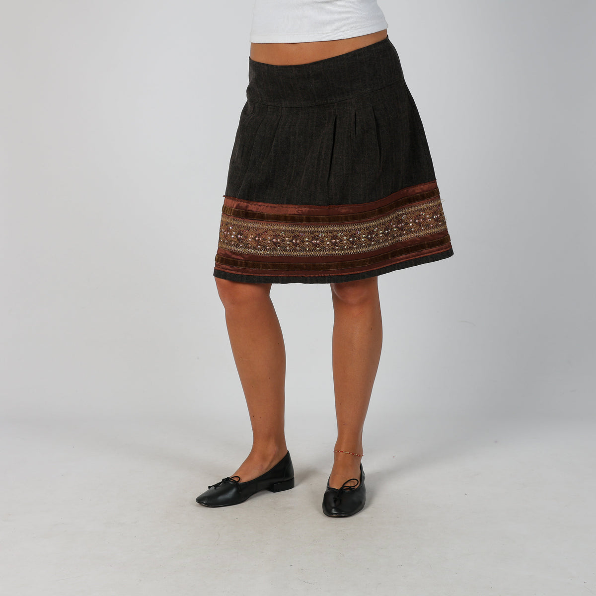 Brown Y2K FED Woven Midi Skirt (M)
