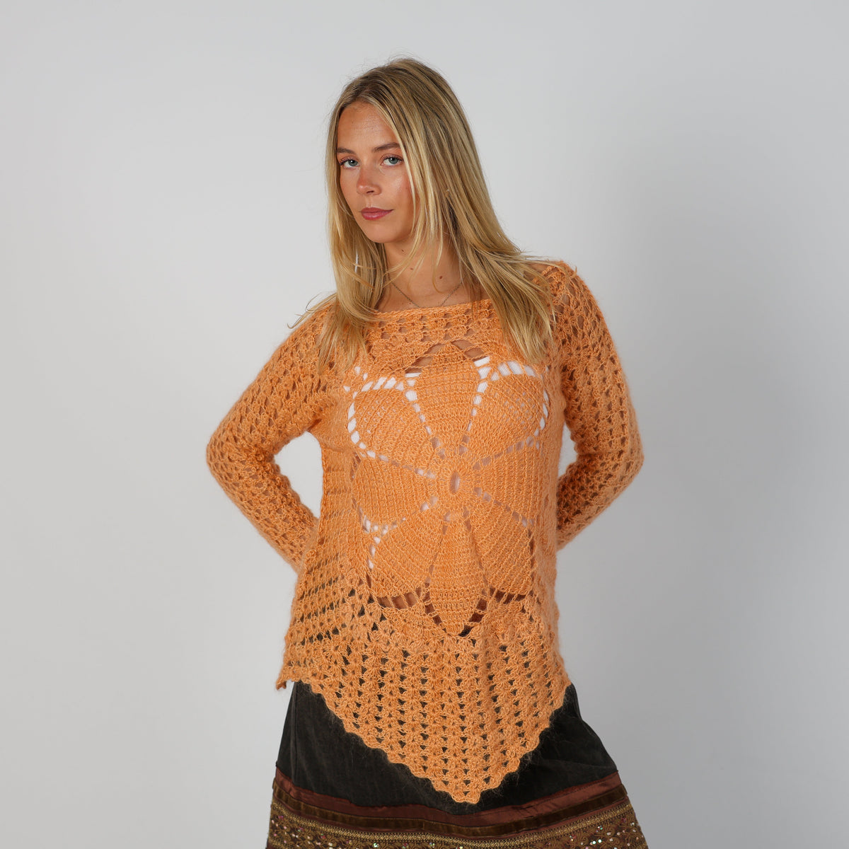 Orange Y2K Knitted Jumper (M)