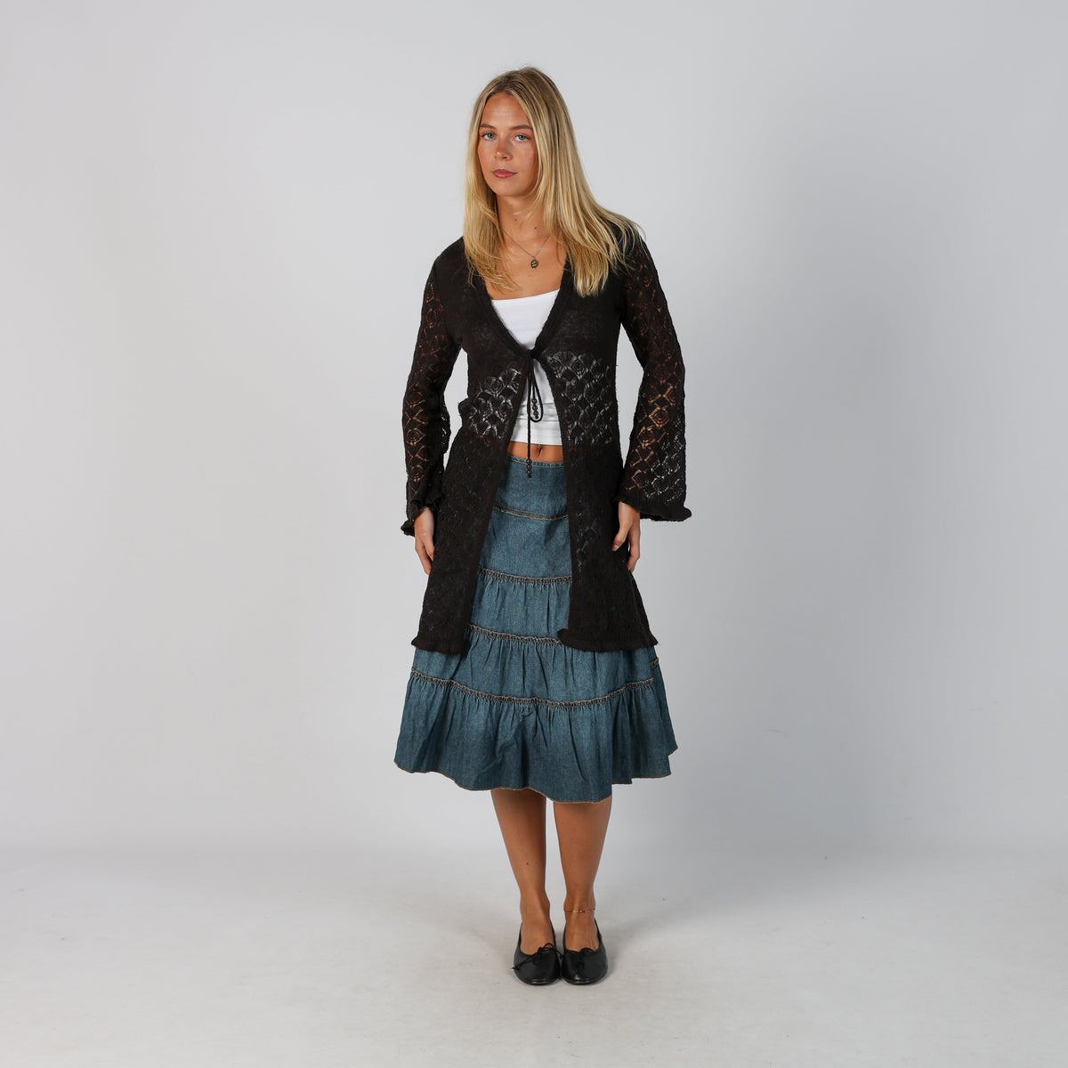 Brown Y2K Street One Lace Cardigan (M)