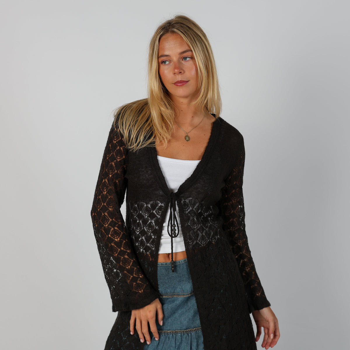 Brown Y2K Street One Lace Cardigan (M)