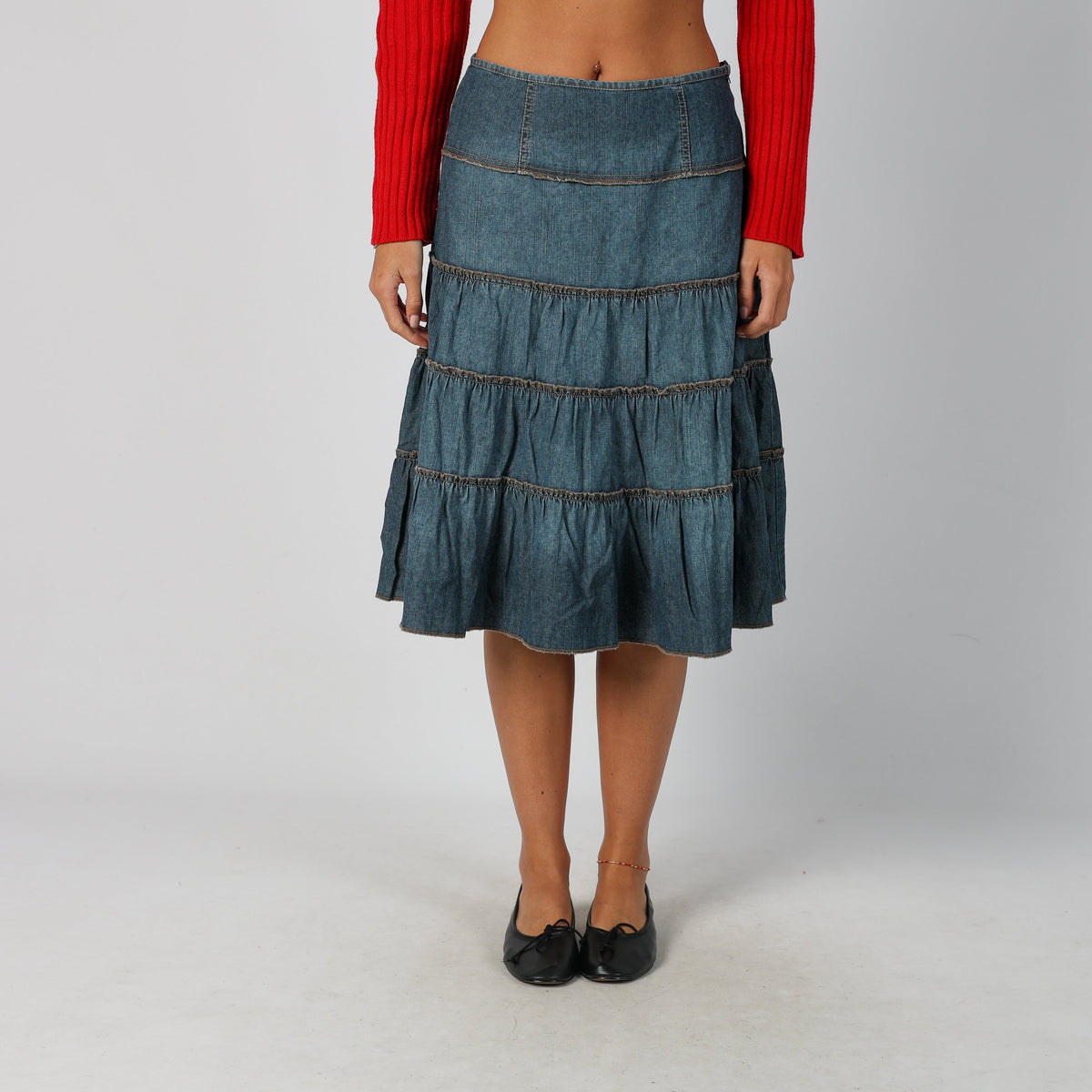 Blue Y2K Promod Denim Midi Skirt (S)