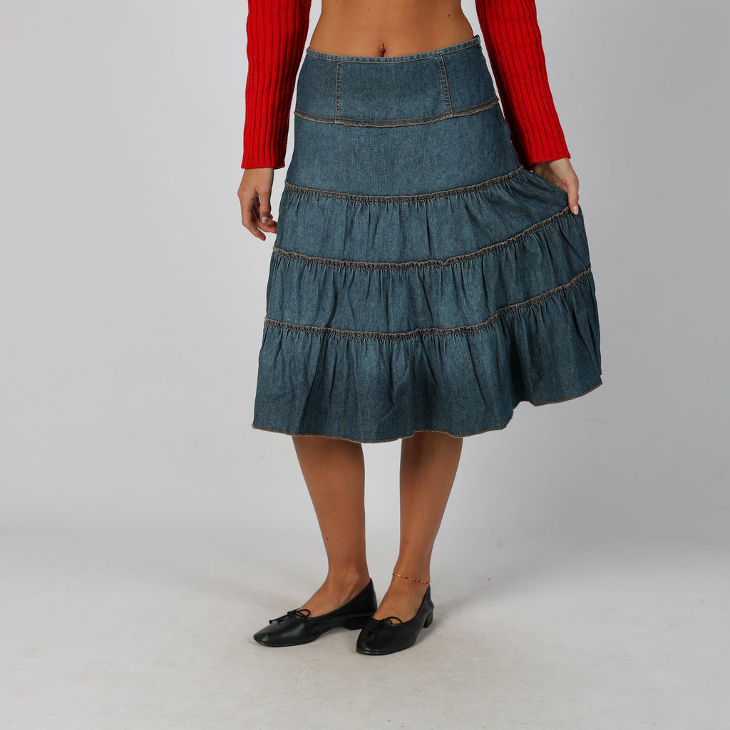 Blue Y2K Promod Denim Midi Skirt (S)