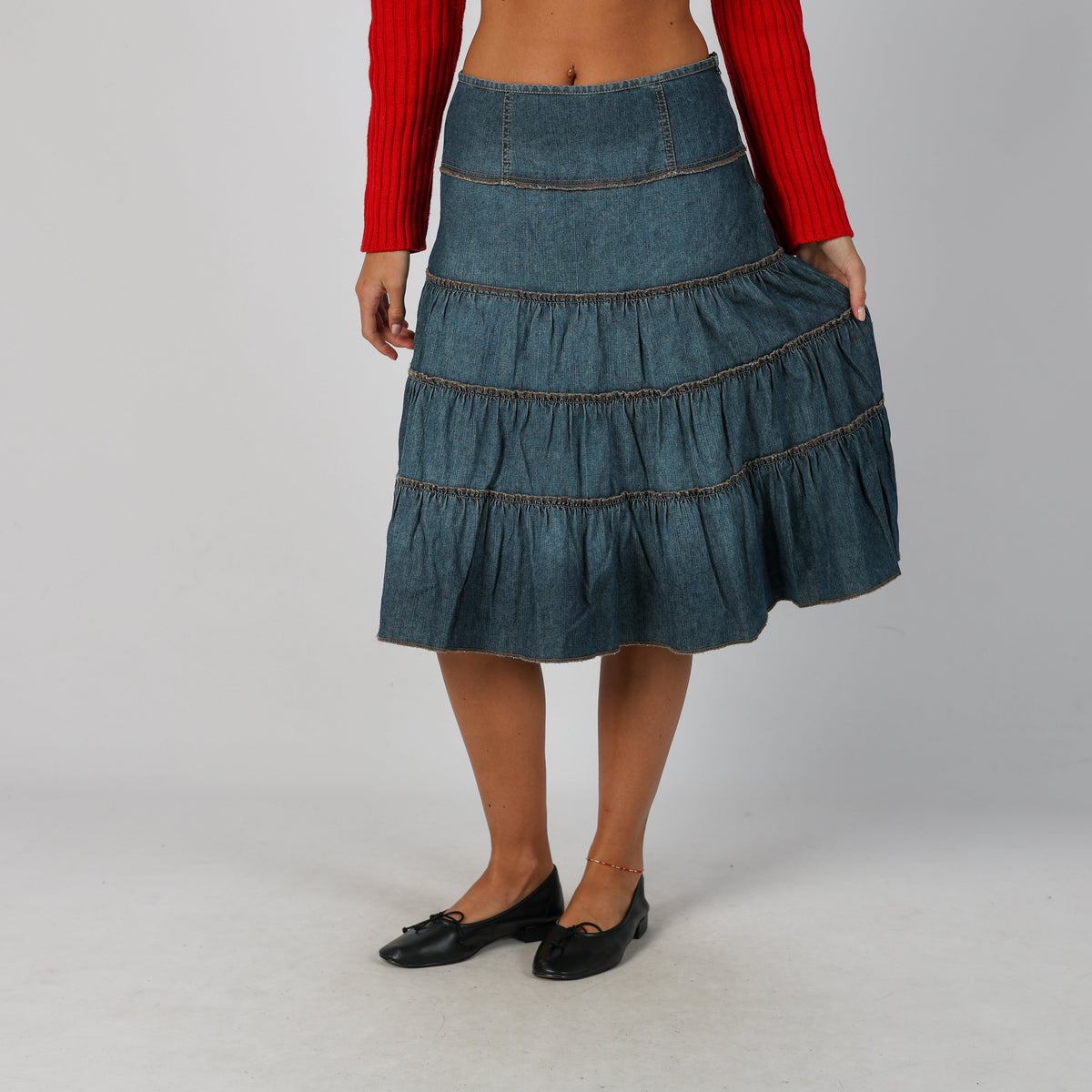 Blue Y2K Promod Denim Midi Skirt (S)
