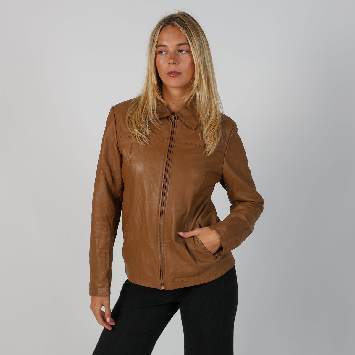 Tan Y2K Made in Italy Leather Jacket (S)