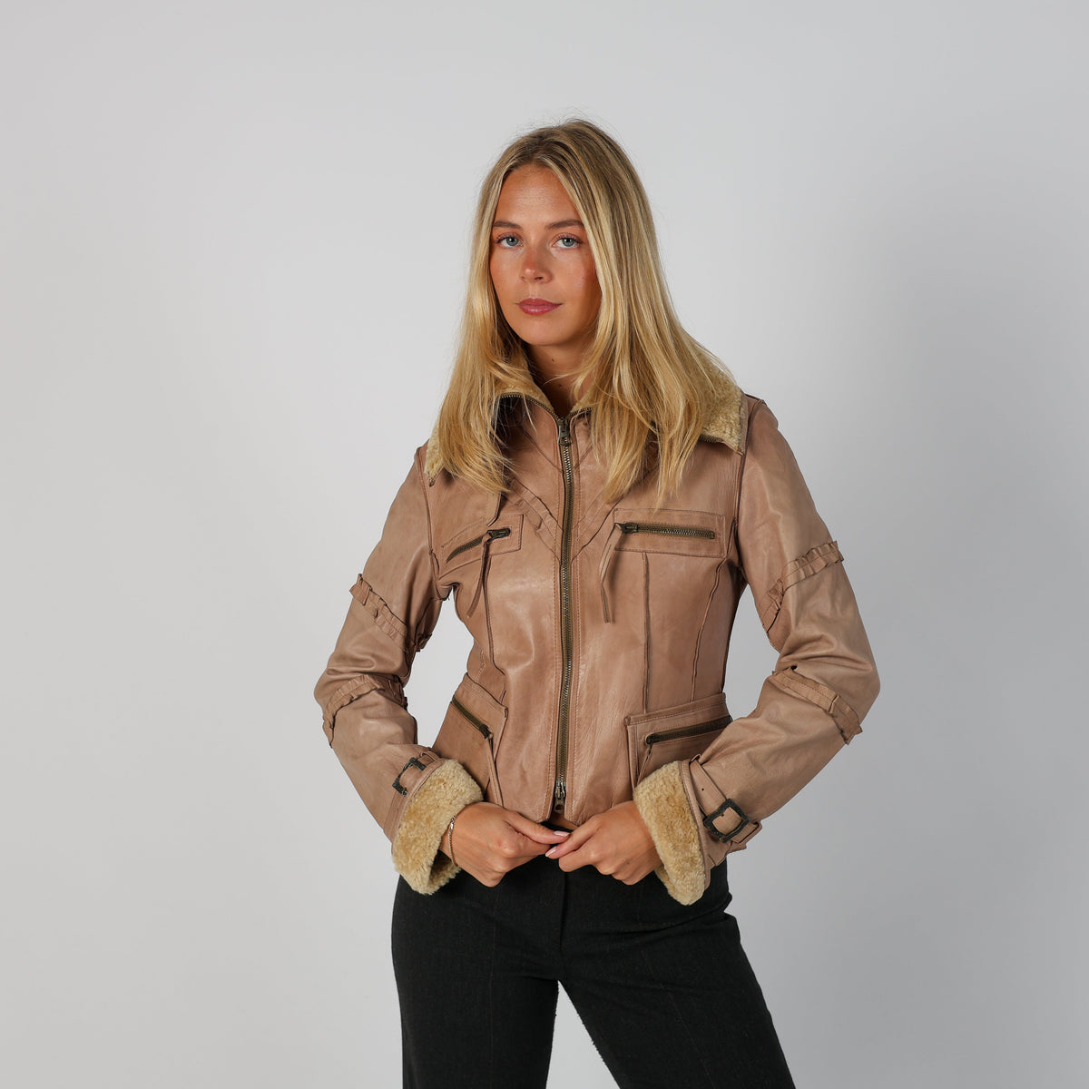 Beige Y2K Leather Jacket (M)