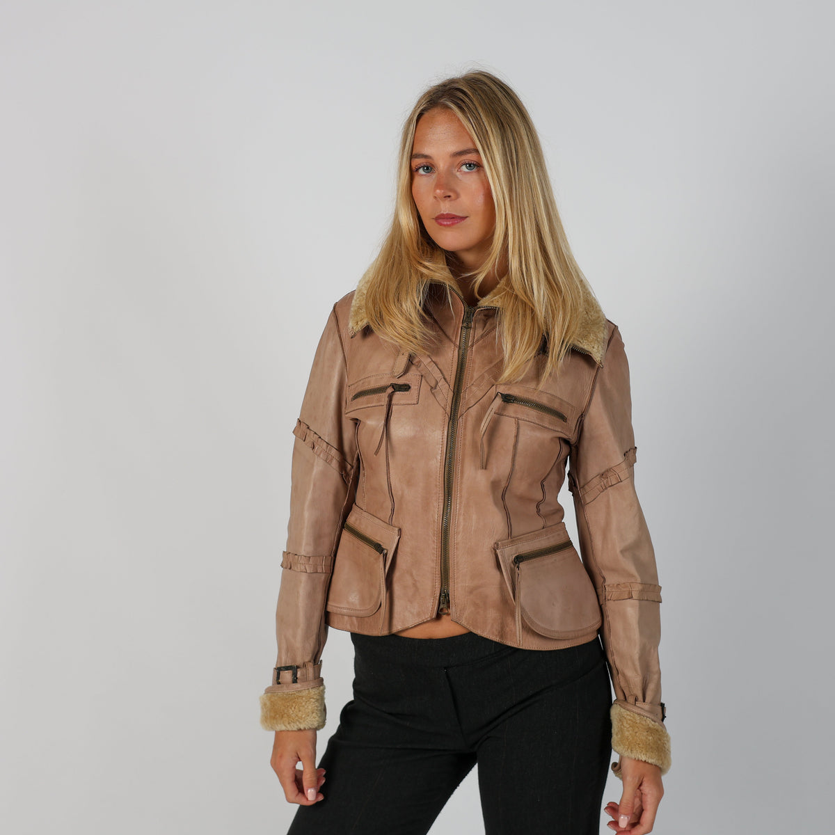 Beige Y2K Leather Jacket (M)