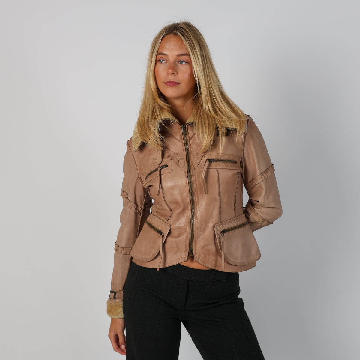 Beige Y2K Leather Jacket (M)