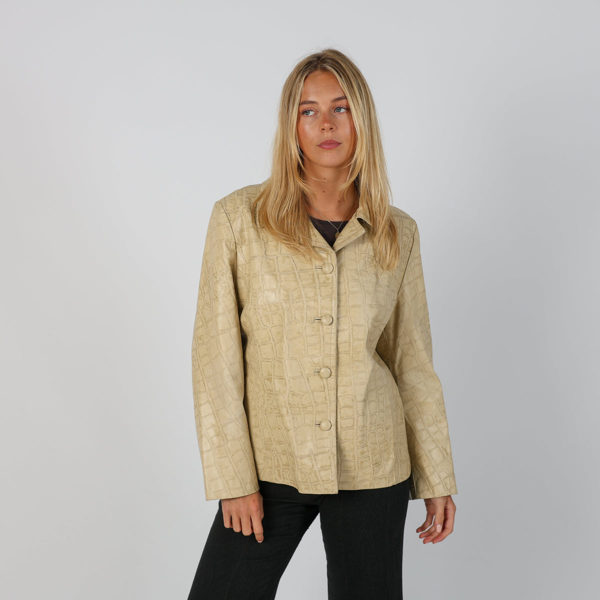 Cream Y2K Made in Italy Leather Jacket (M)