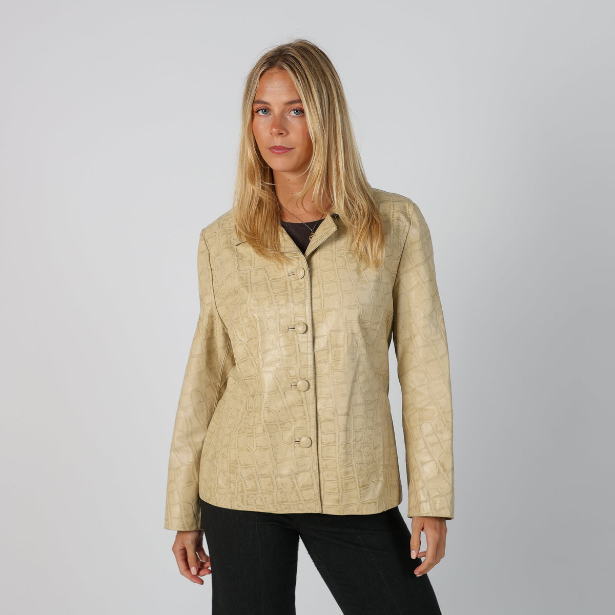 Cream Y2K Made in Italy Leather Jacket (M)