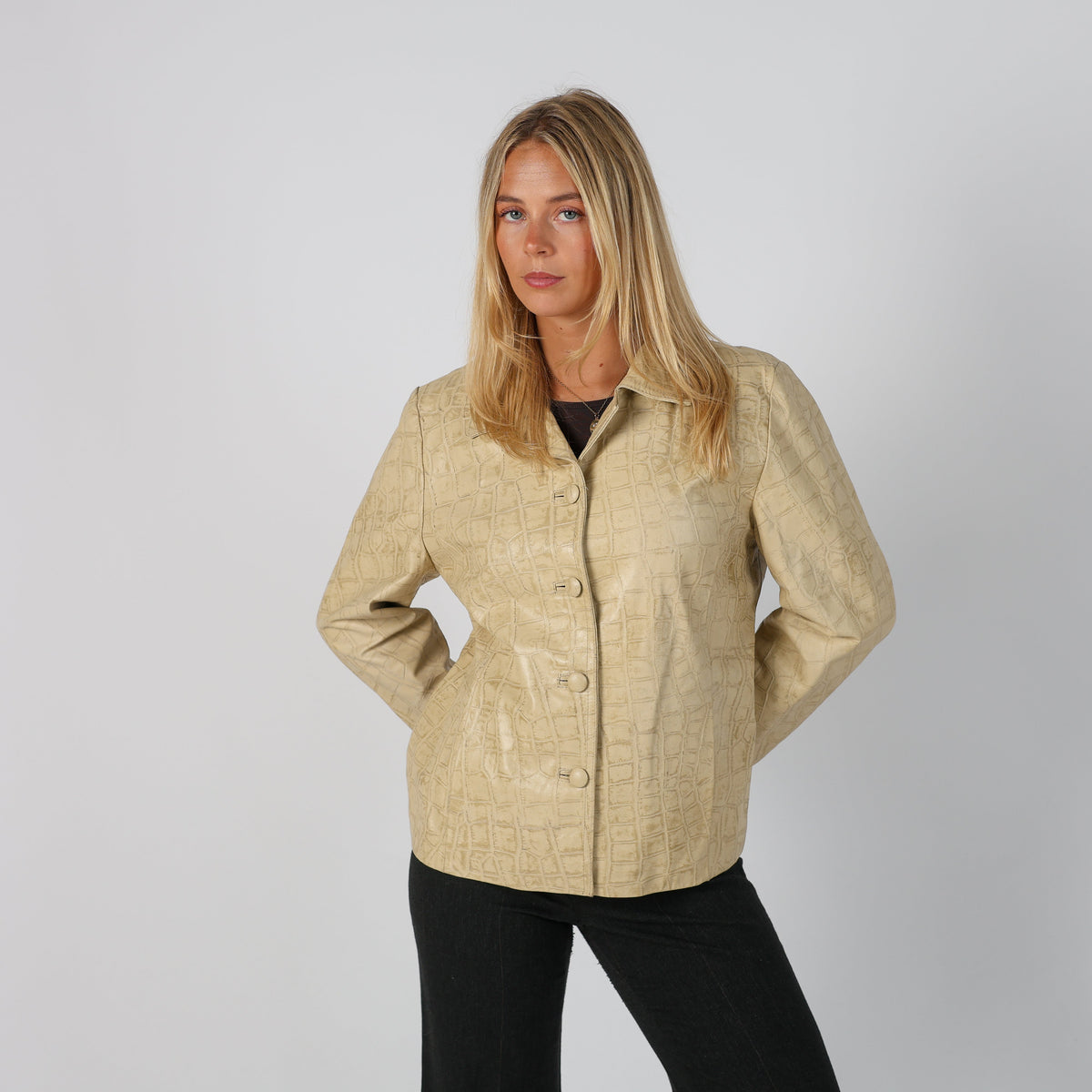 Cream Y2K Made in Italy Leather Jacket (M)
