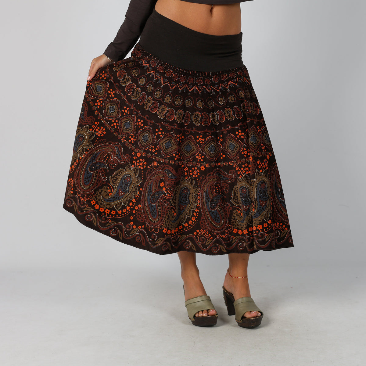 Brown Y2K Woven Maxi Skirt (XS)