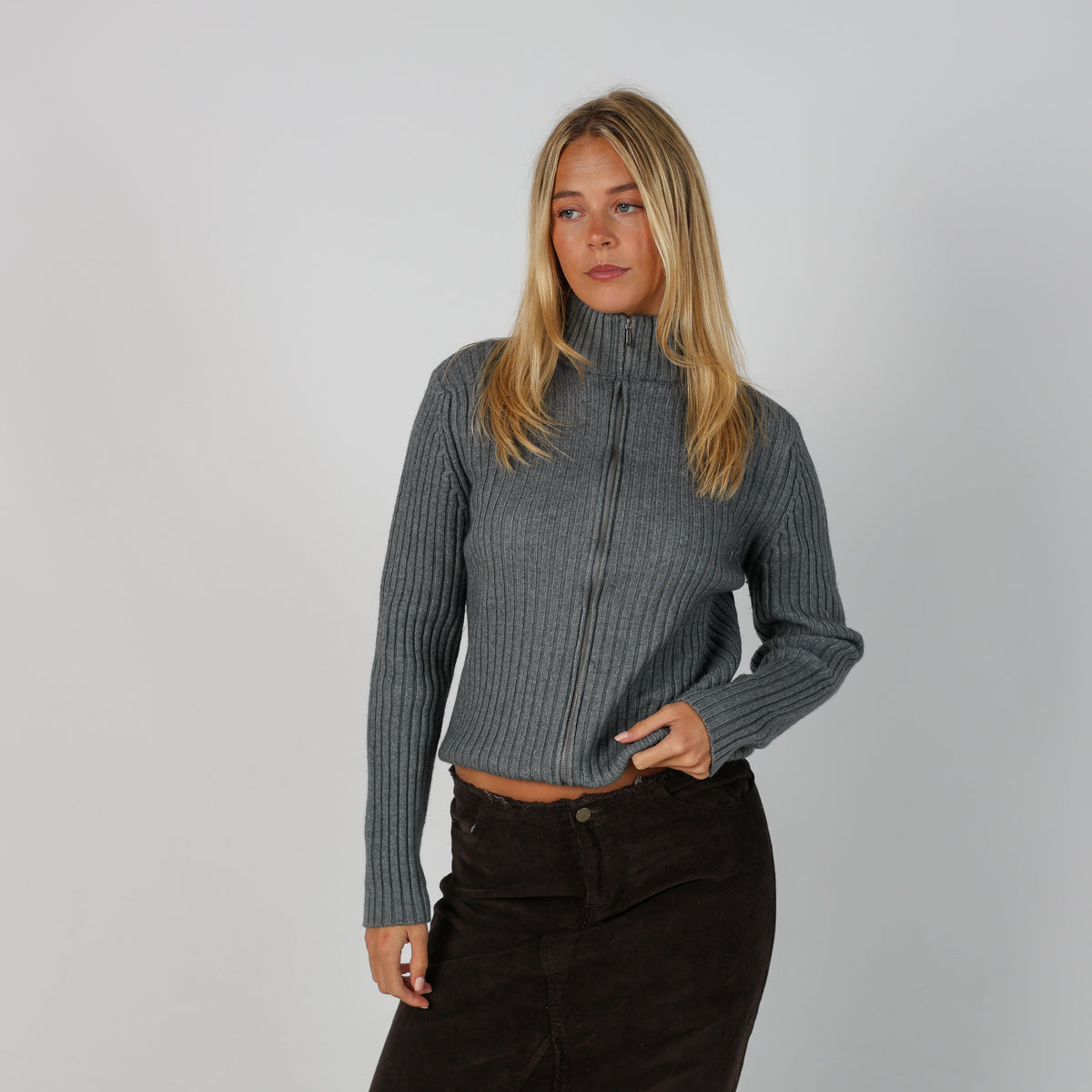 Grey Y2K Sisley Knitted Jumper (M)