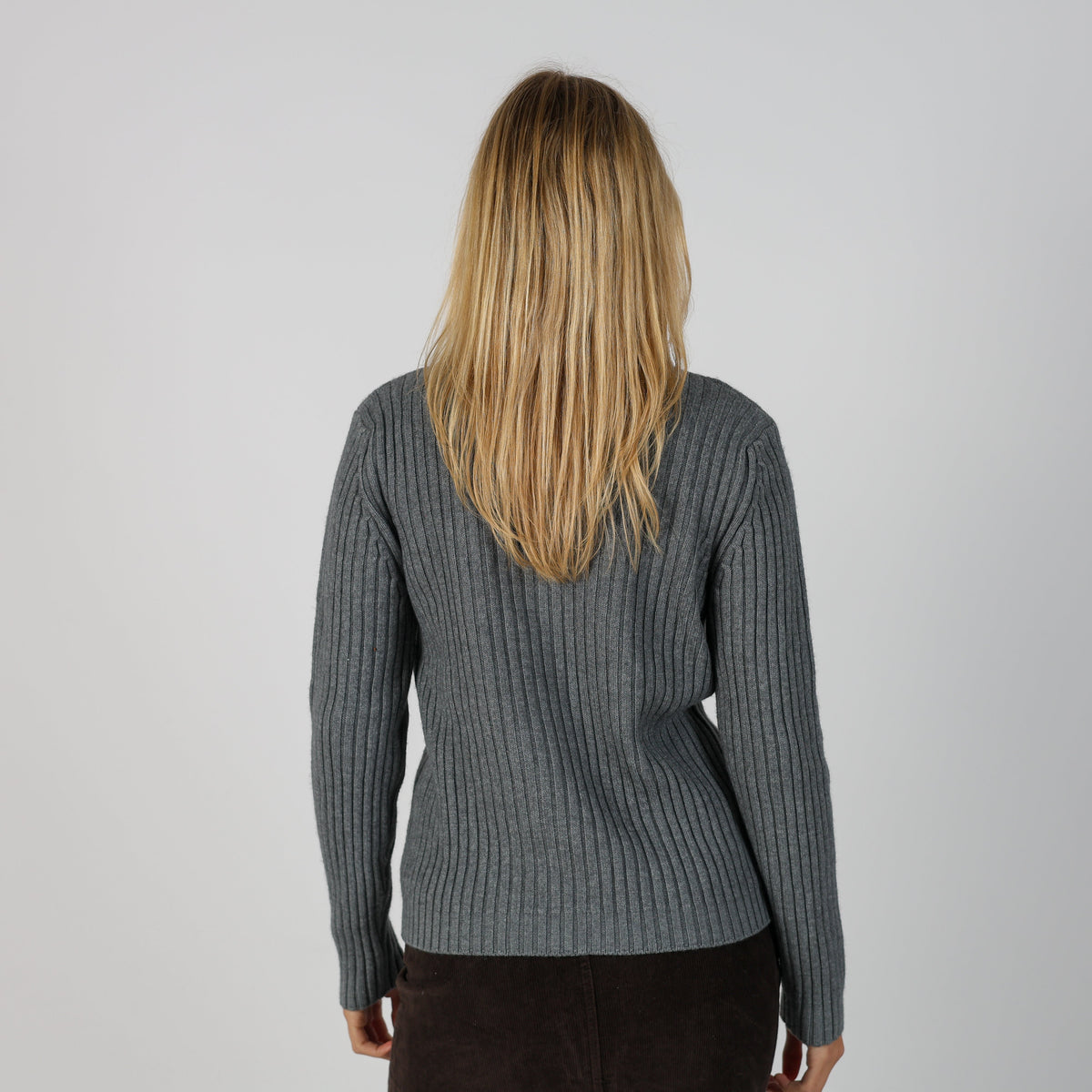 Grey Y2K Sisley Knitted Jumper (M)