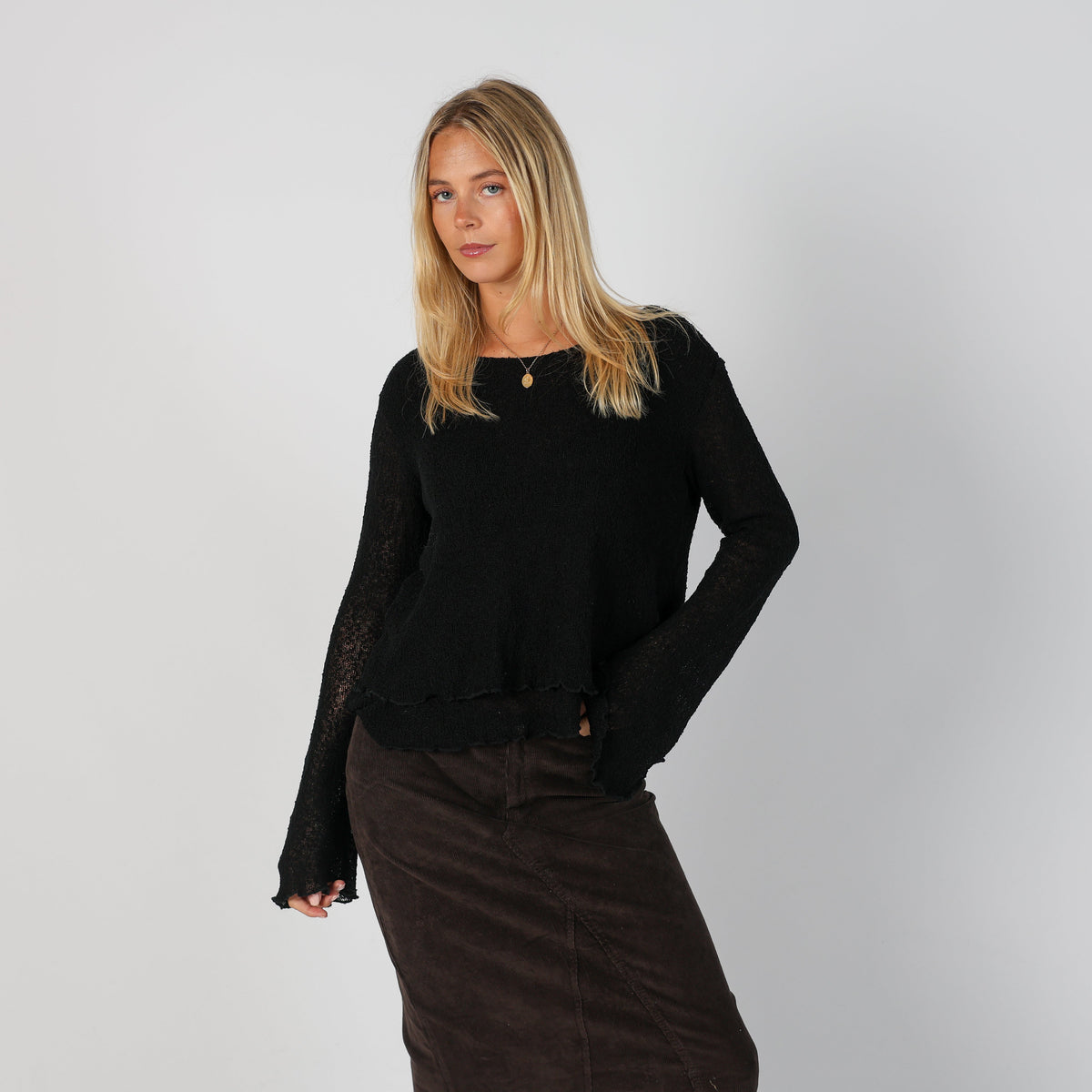 Black Y2K Mother Earth Knitted Top (M)