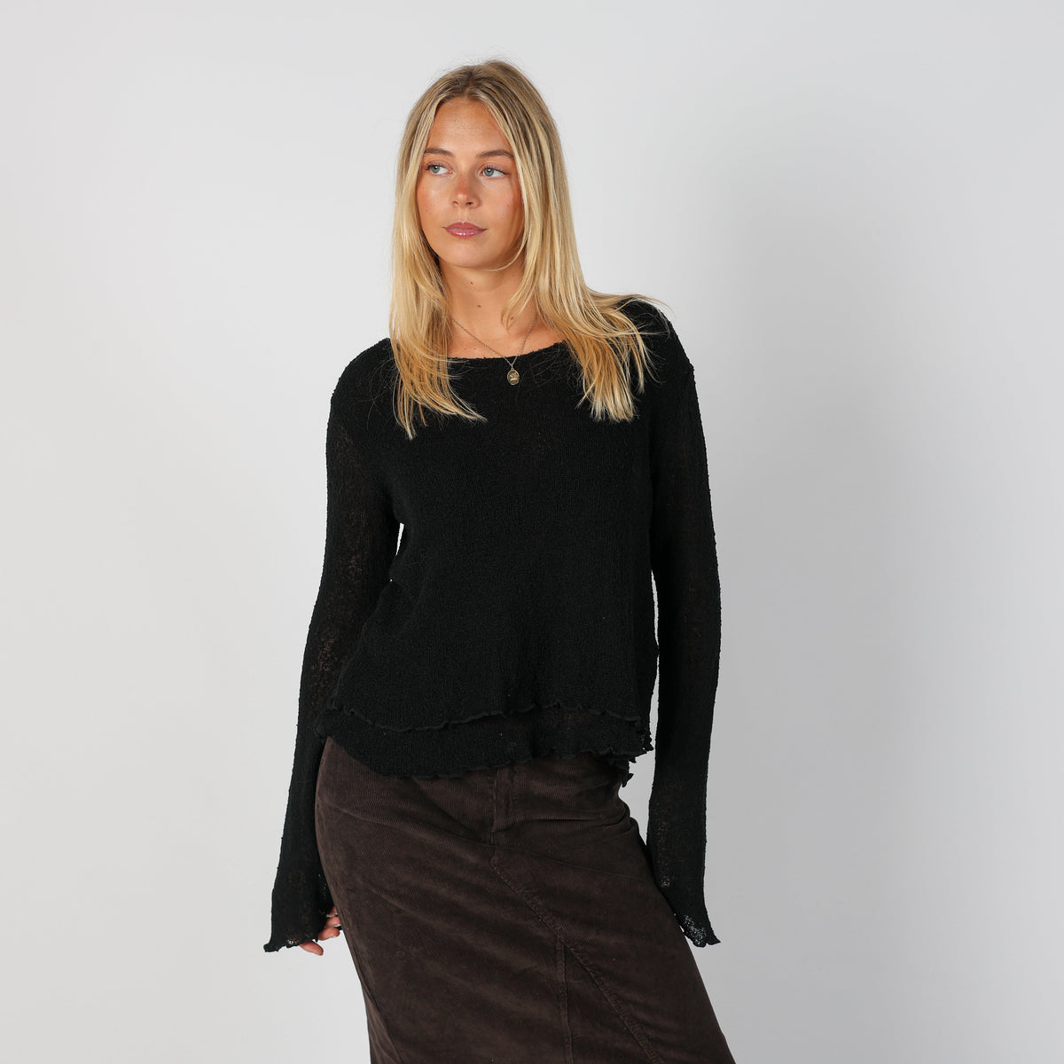 Black Y2K Mother Earth Knitted Top (M)