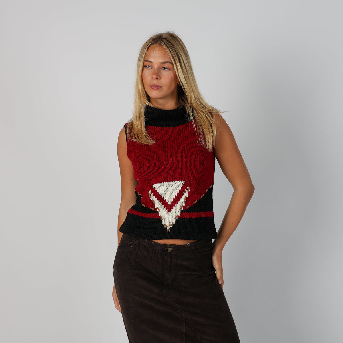 Red Y2K Knitted Vest (S)