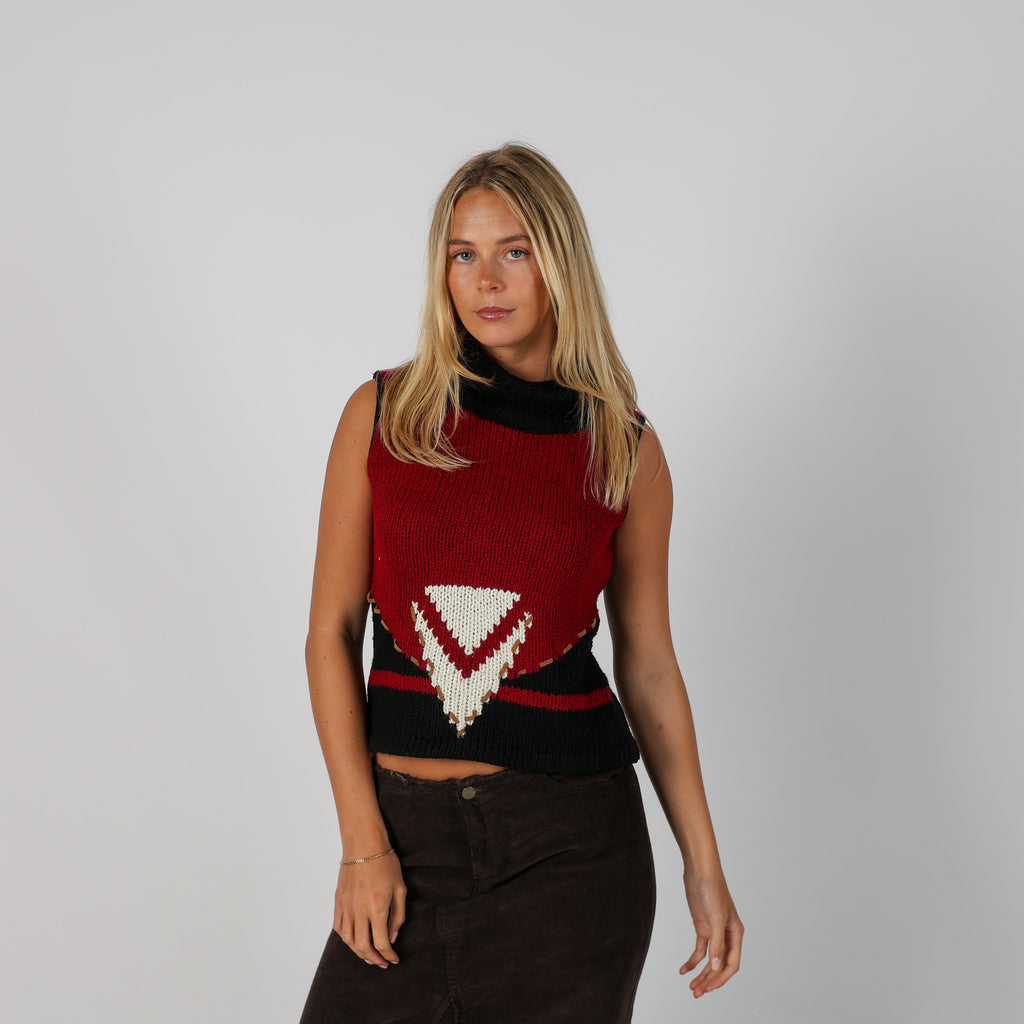 Red Y2K Knitted Vest (S)
