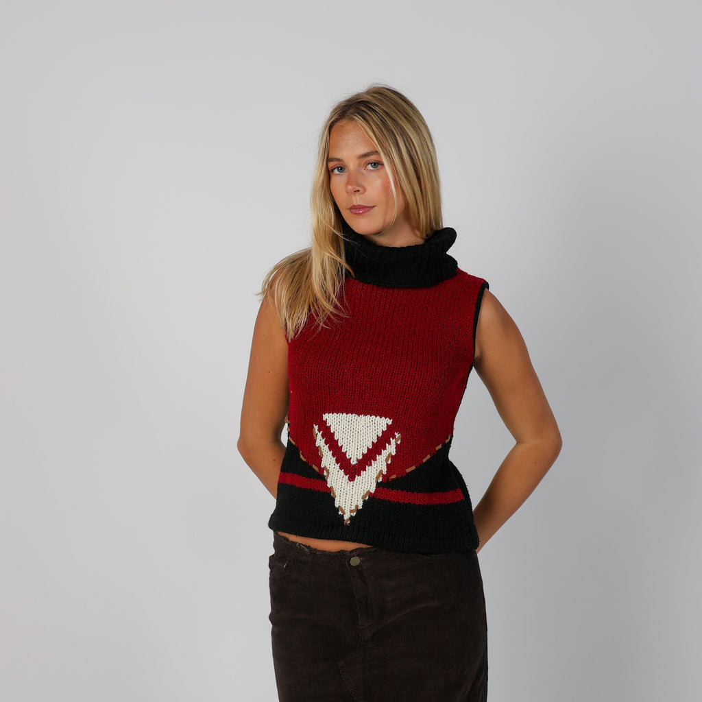 Red Y2K Knitted Vest (S)