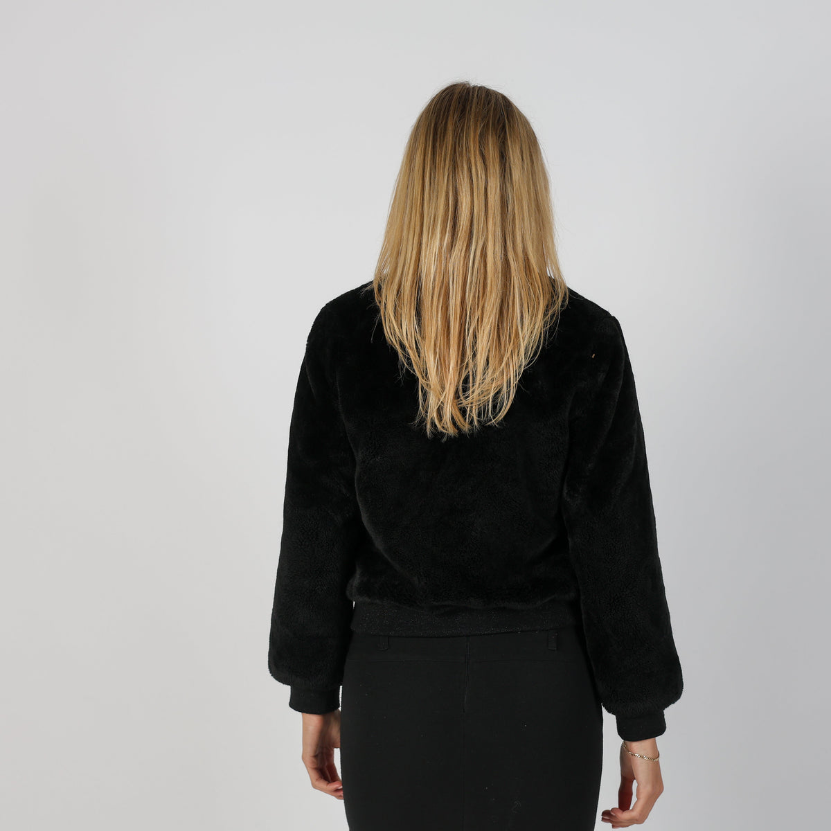 Black Y2K Guess Bomber Jacket faux fur (M)