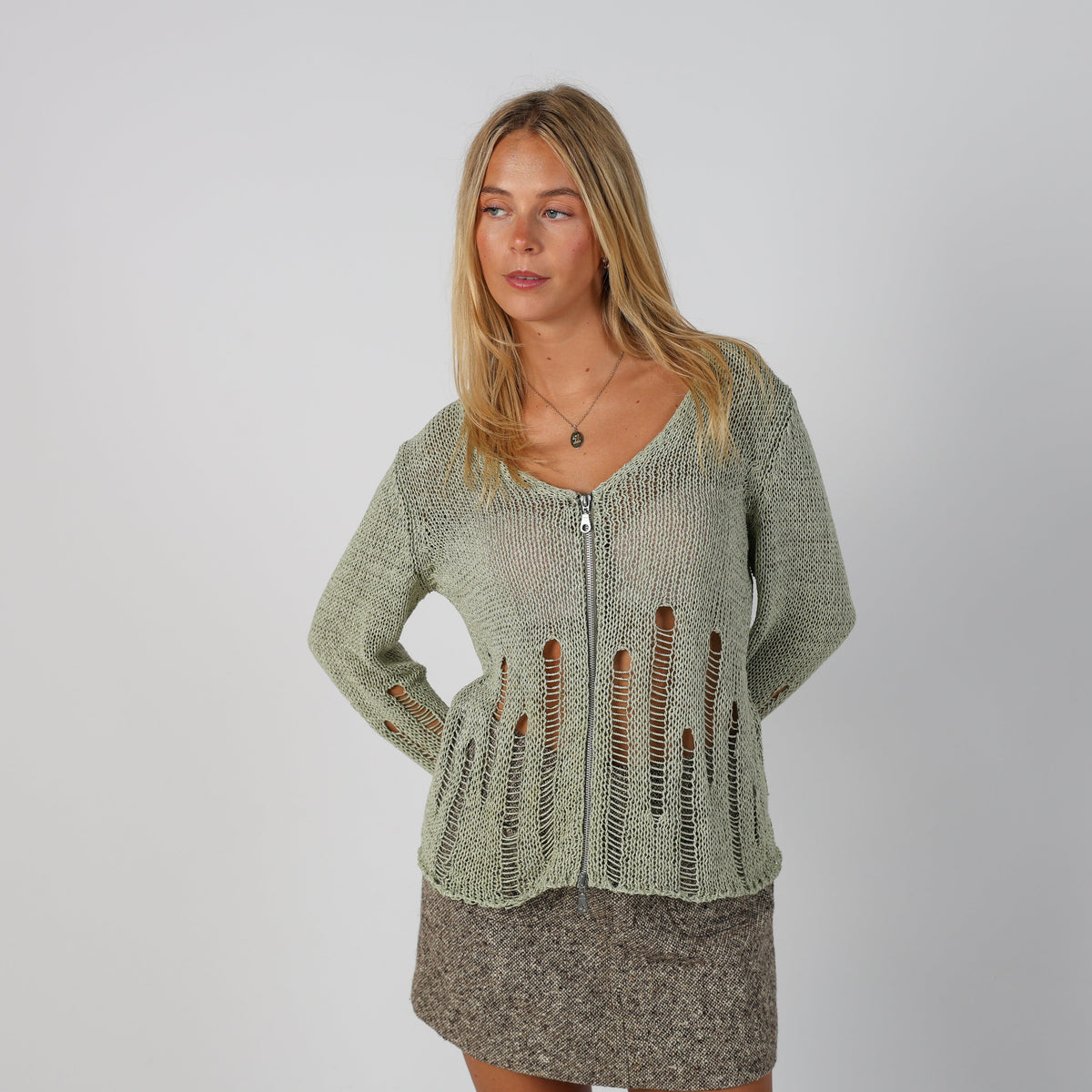 Light Green Y2K Knitted Top (L)