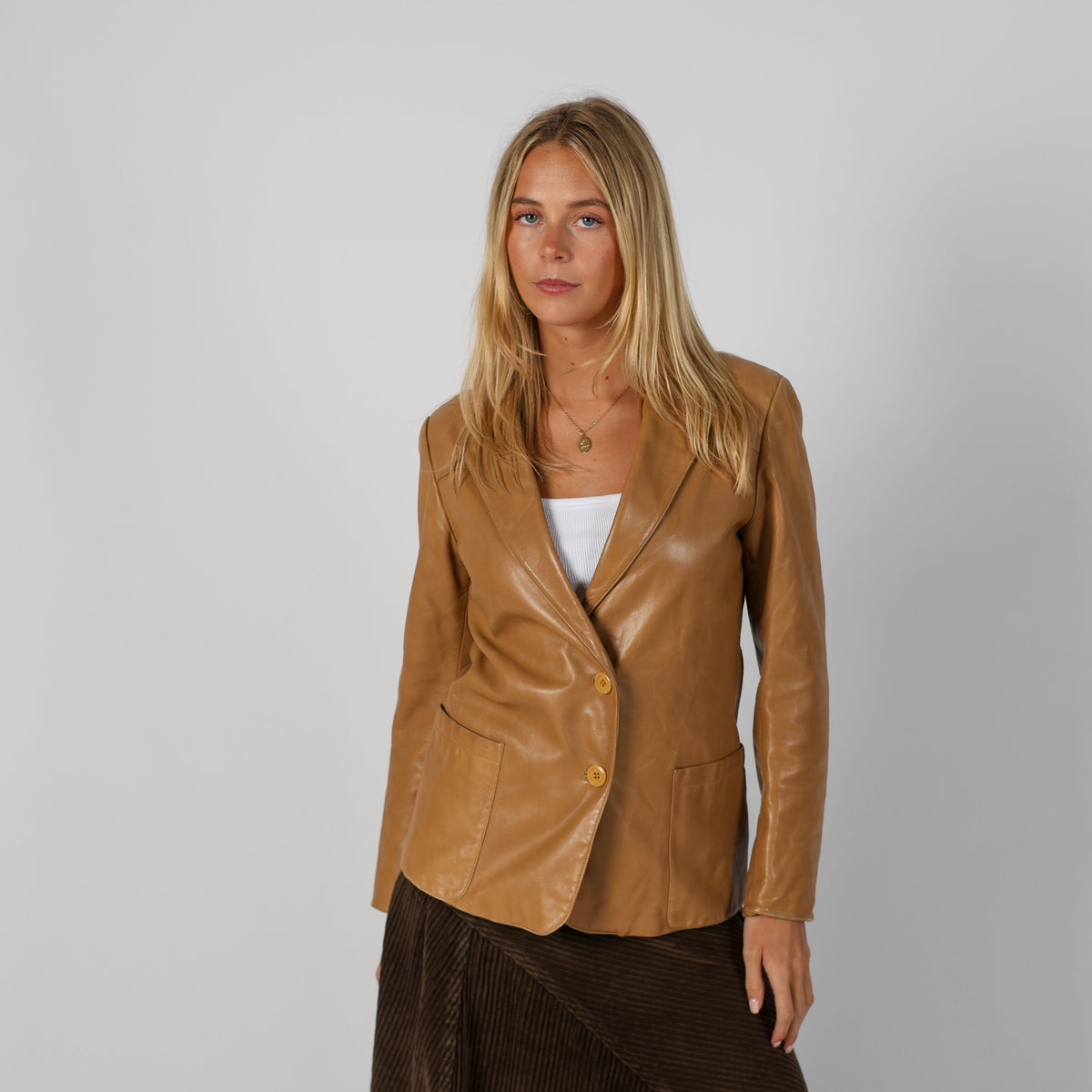 Tan Y2K Beltrami Leather Jacket (M)