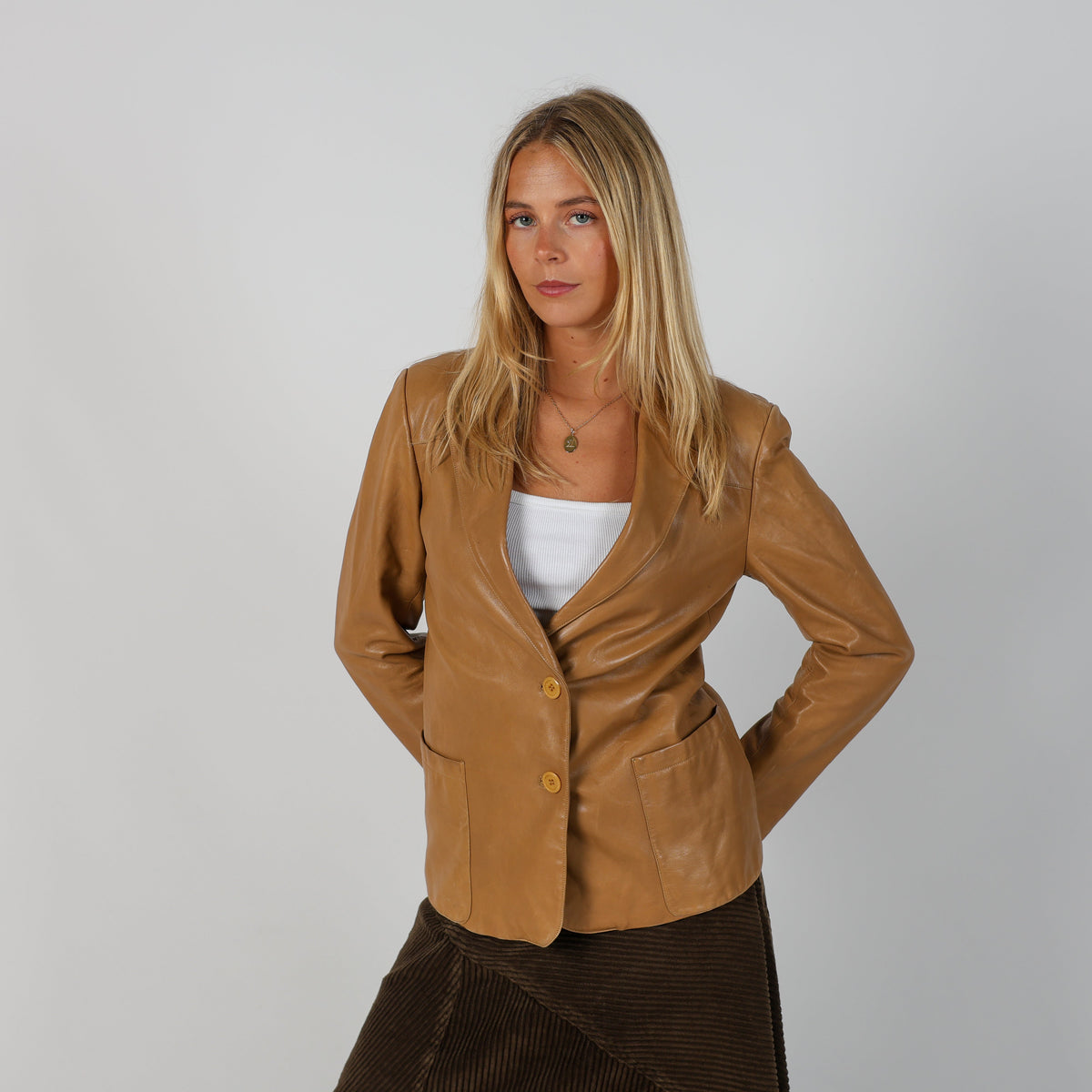 Tan Y2K Beltrami Leather Jacket (M)