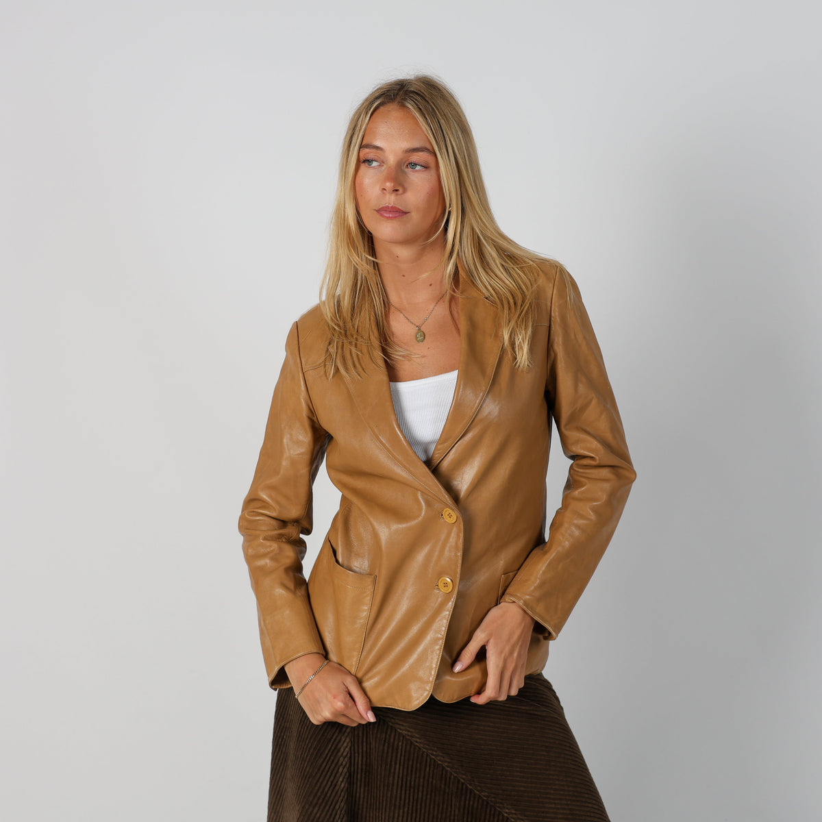 Tan Y2K Beltrami Leather Jacket (M)