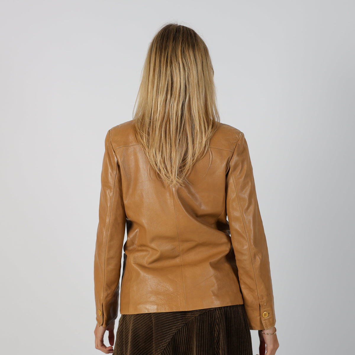 Tan Y2K Beltrami Leather Jacket (M)