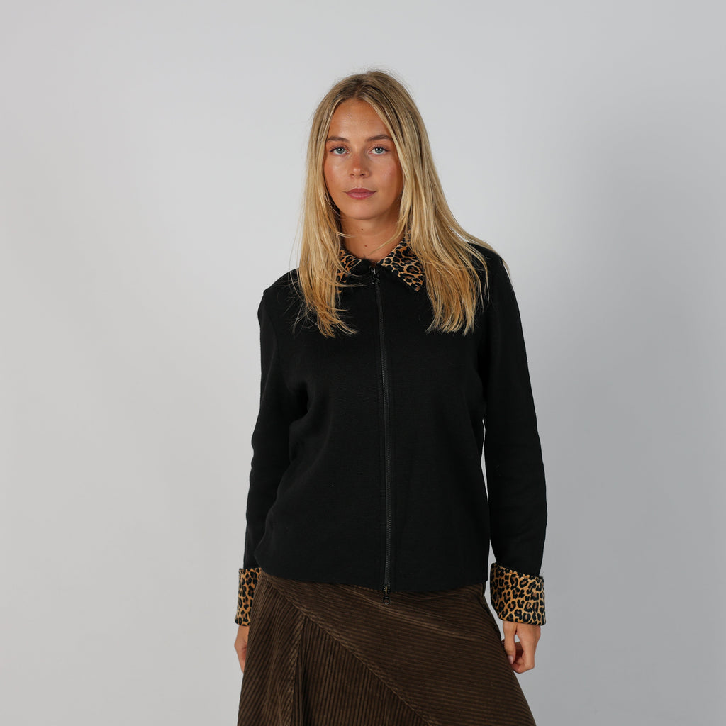 Black Y2K Made in Italy Knitted Jumper Leopard print (L)