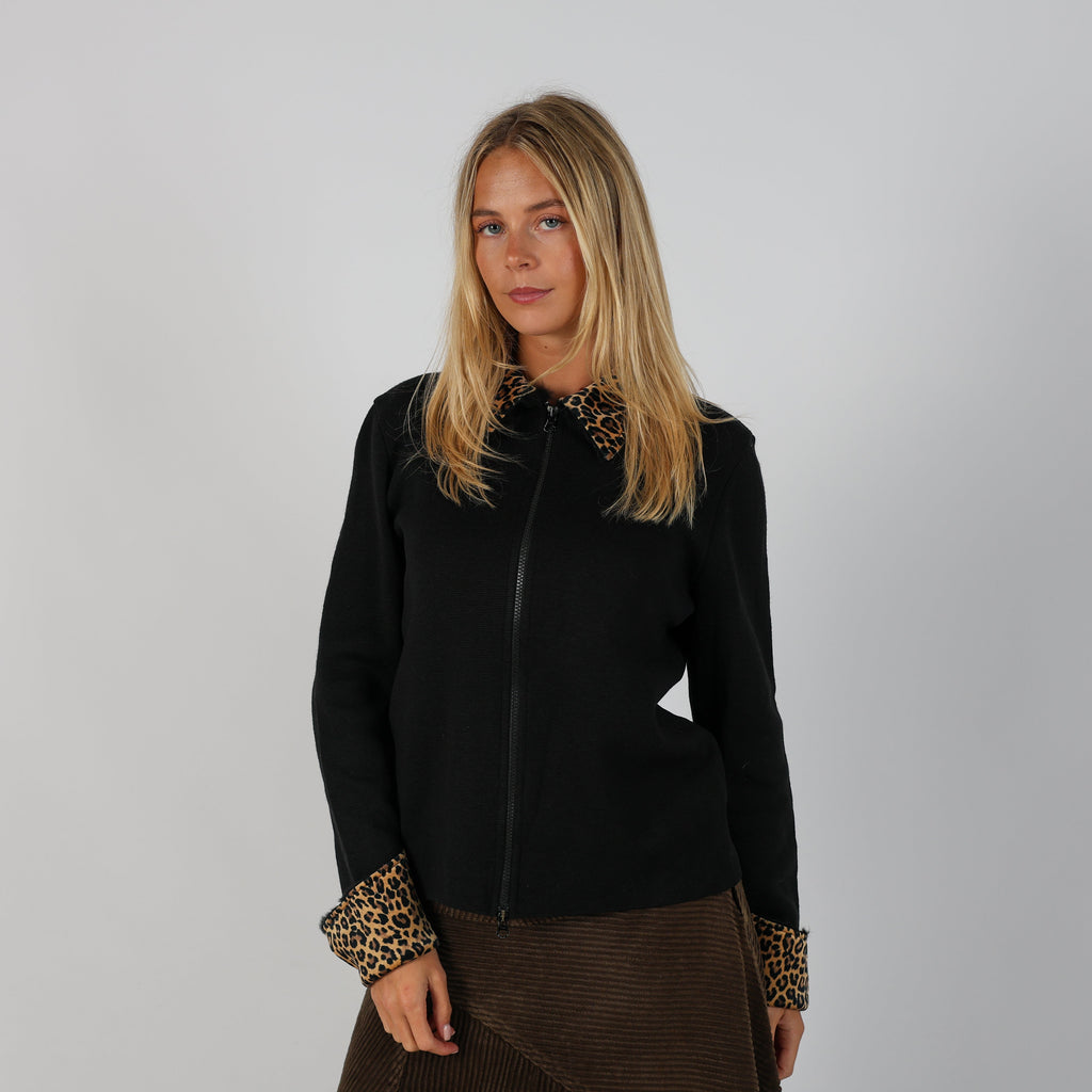 Black Y2K Made in Italy Knitted Jumper Leopard print (L)