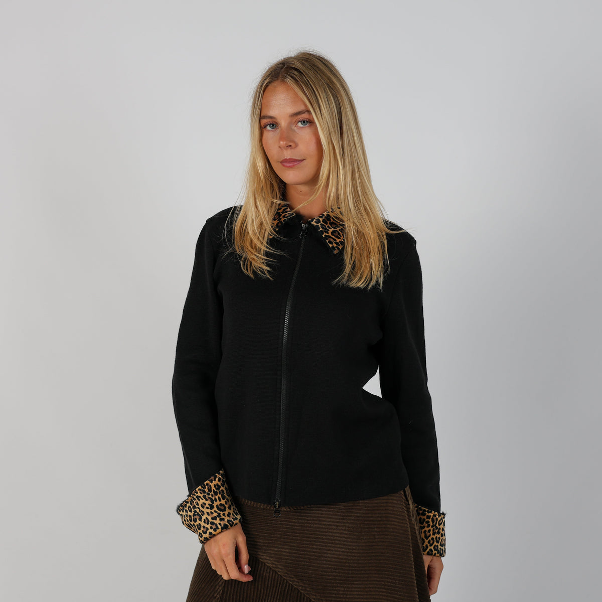 Black Y2K Made in Italy Knitted Jumper Leopard print (L)
