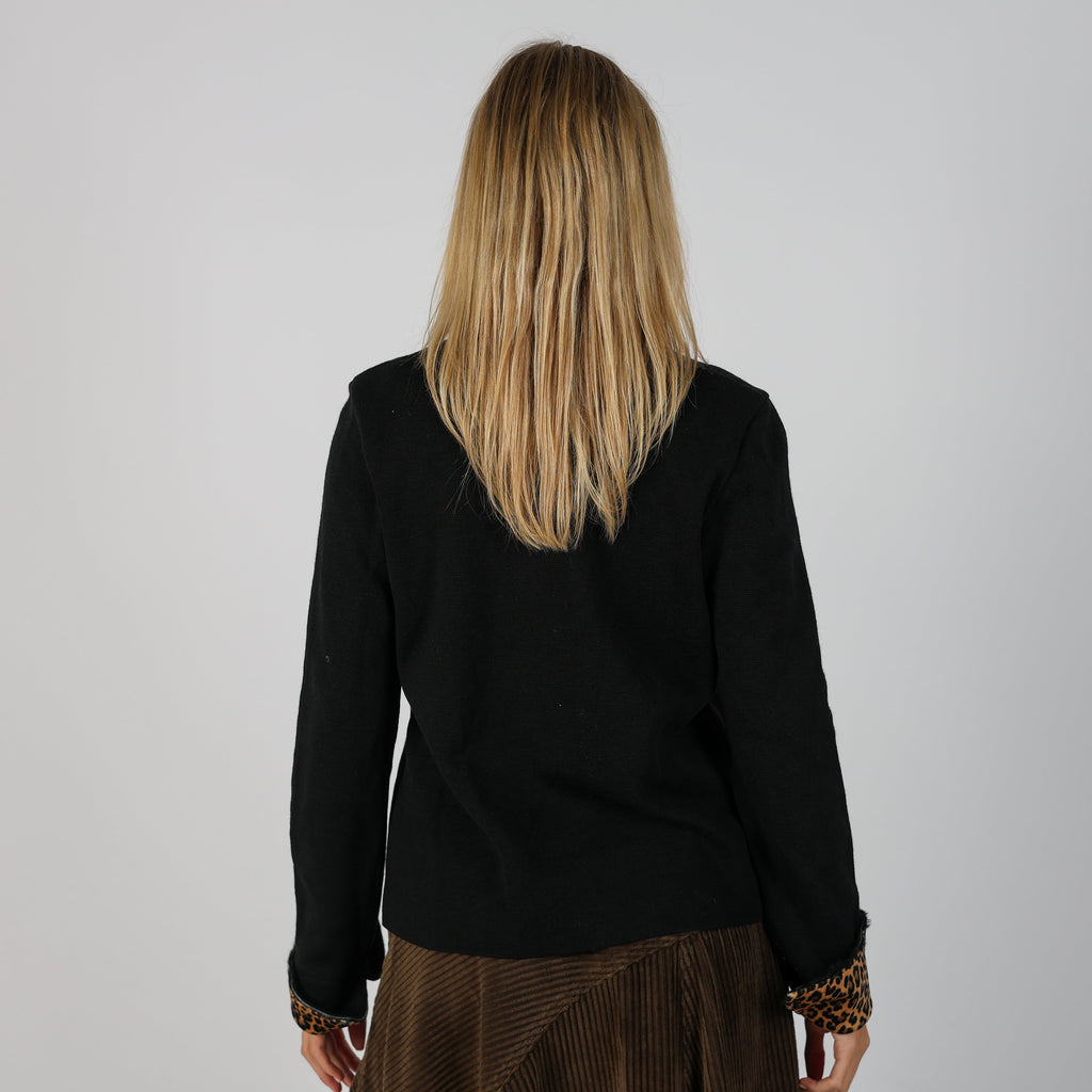 Black Y2K Made in Italy Knitted Jumper Leopard print (L)