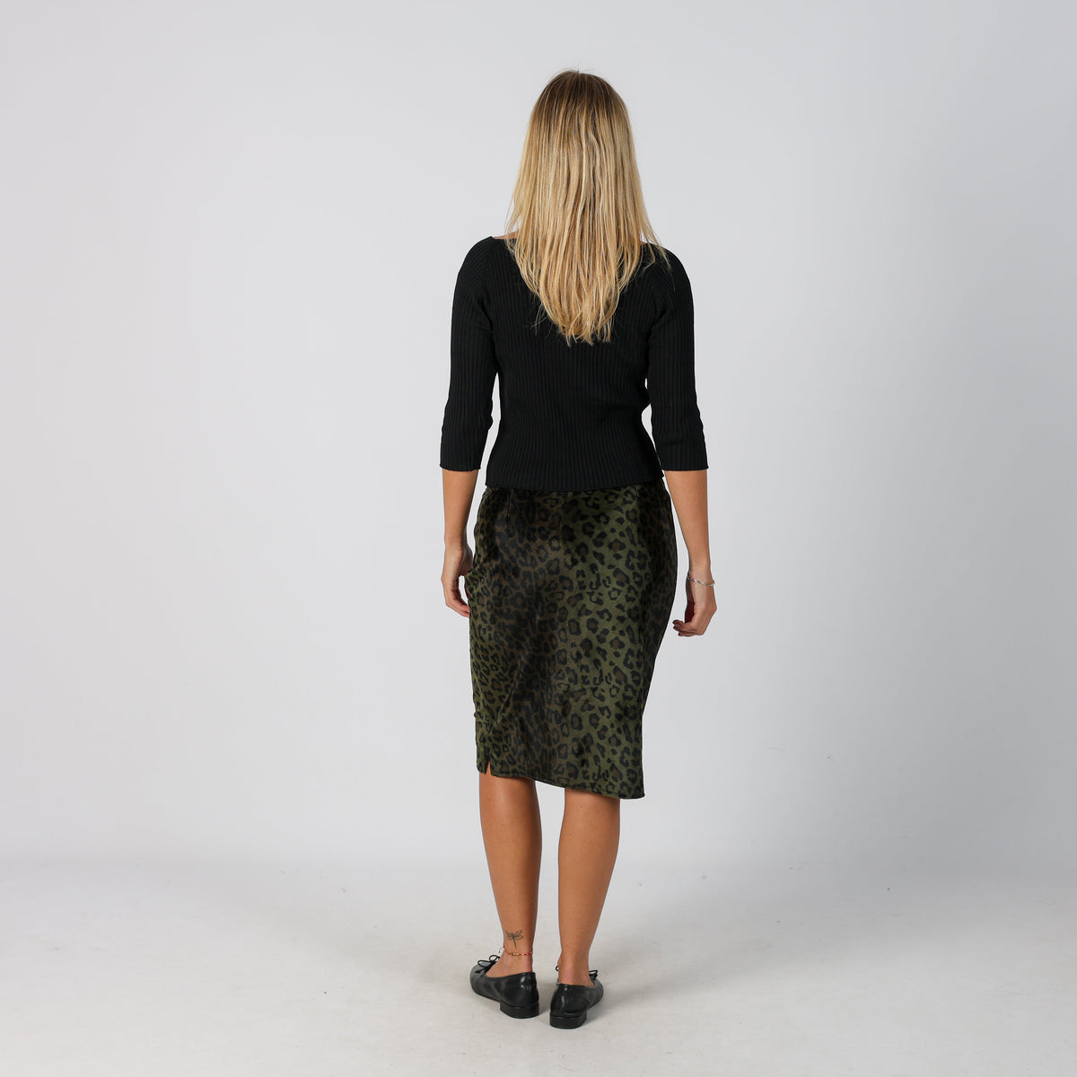 Dark Green Y2K Made in Italy Woven Midi Skirt Leopard print (S)