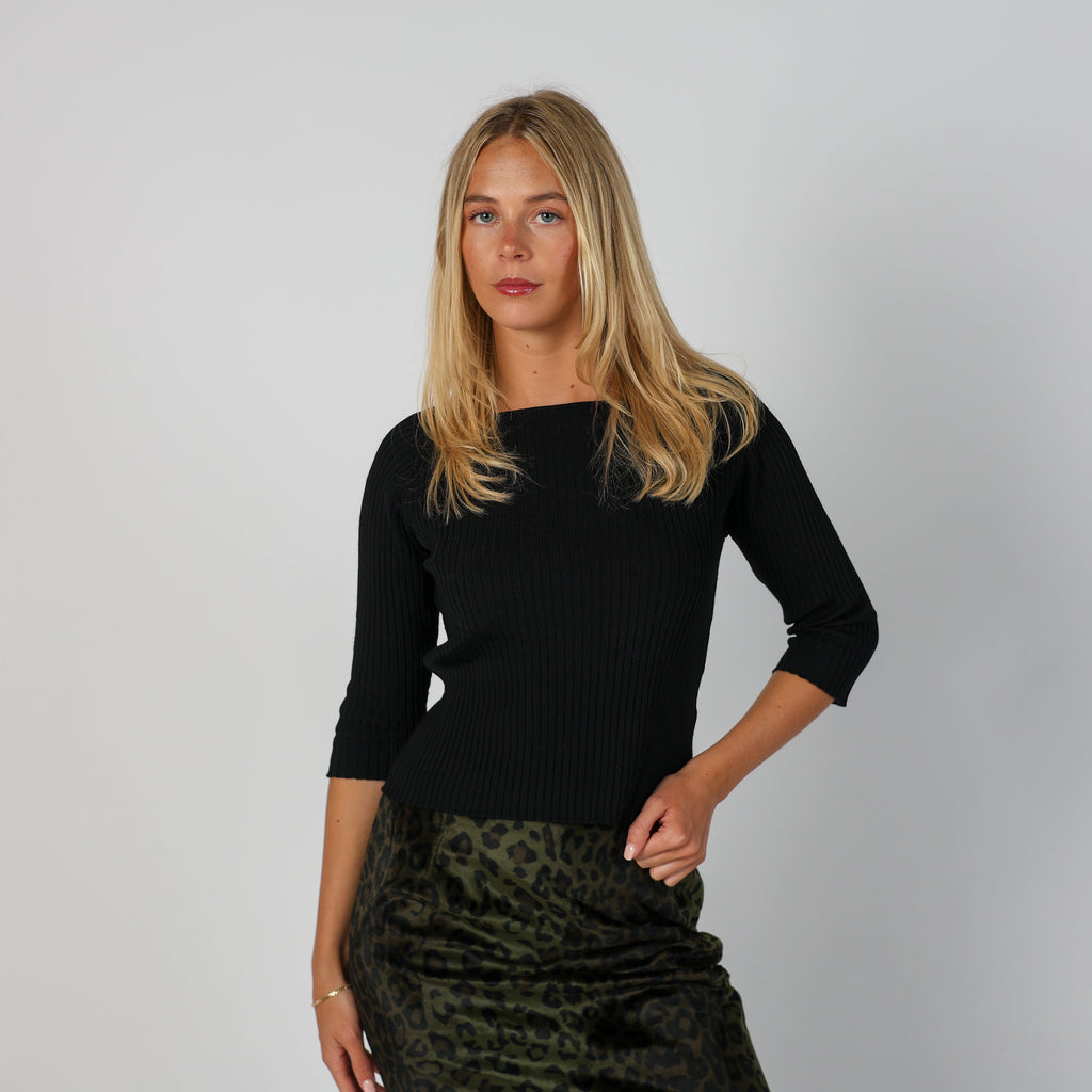Black Y2K Long Sleeve Top 3/4 sleeves (S)