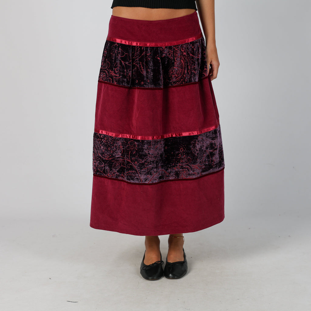 Burgundy Red Y2K Made in Italy Woven Maxi Skirt (M)