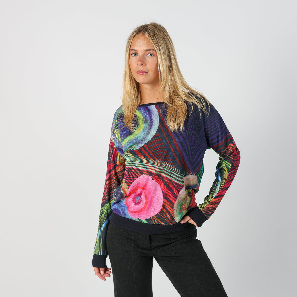 Multicoloured Y2K Desigual Long Sleeve Top semi sheer (L)