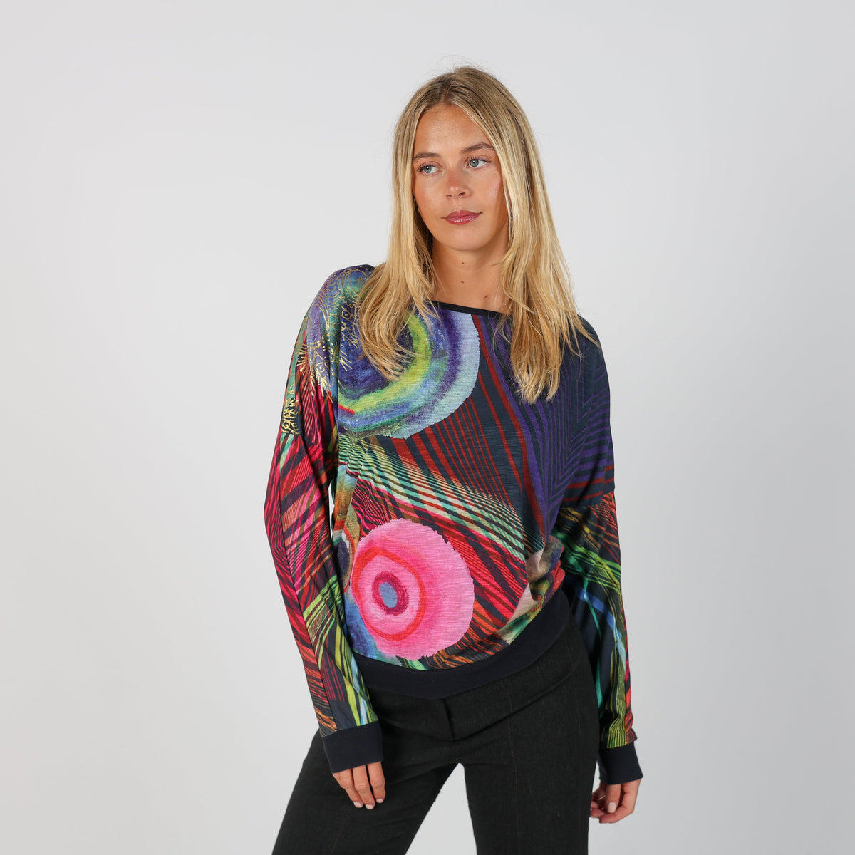 Multicoloured Y2K Desigual Long Sleeve Top semi sheer (L)