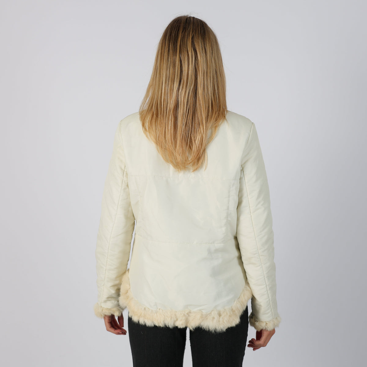 Cream Y2K Puffer Jacket faux fur (M)