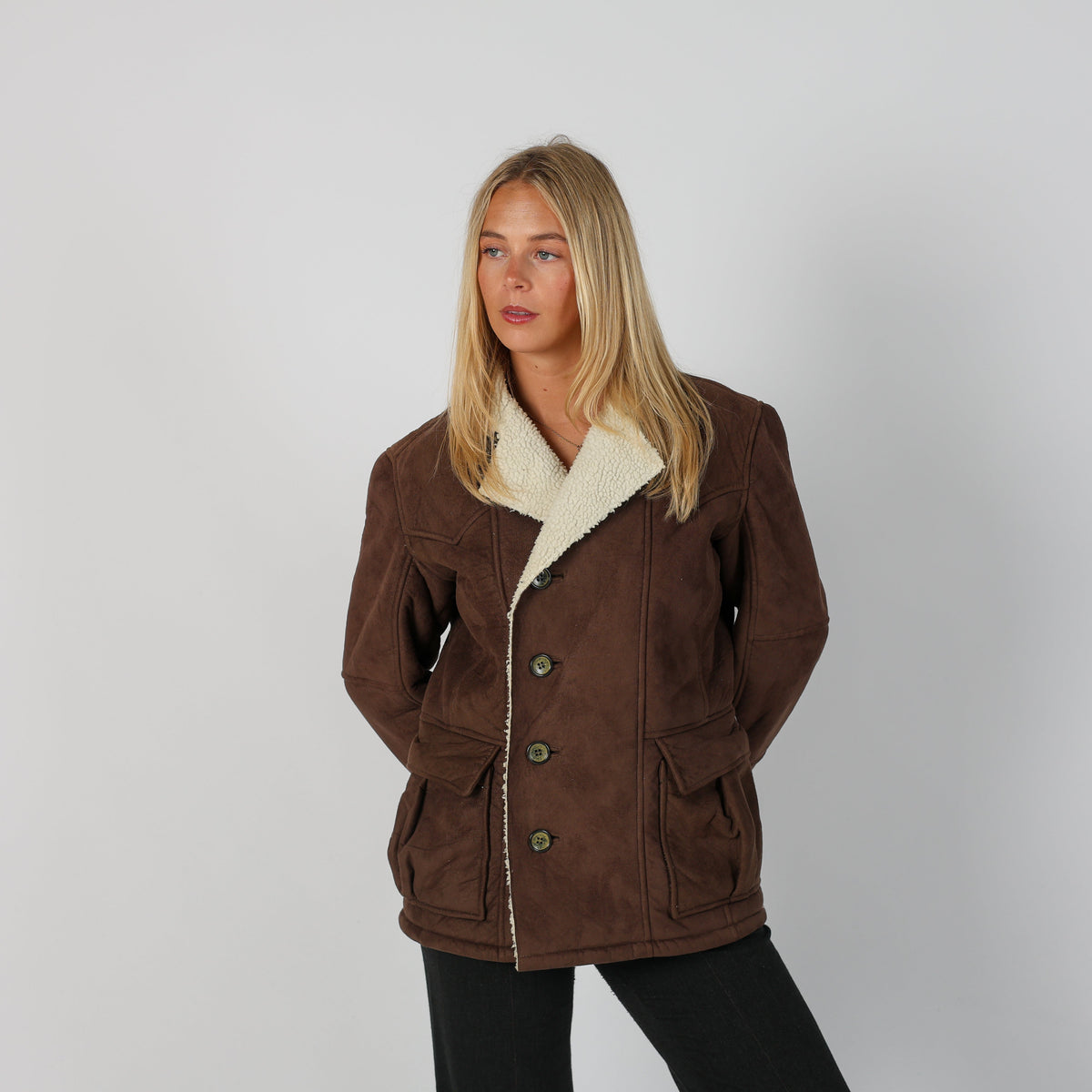 Brown Y2K Guru Shearling Coat (L)
