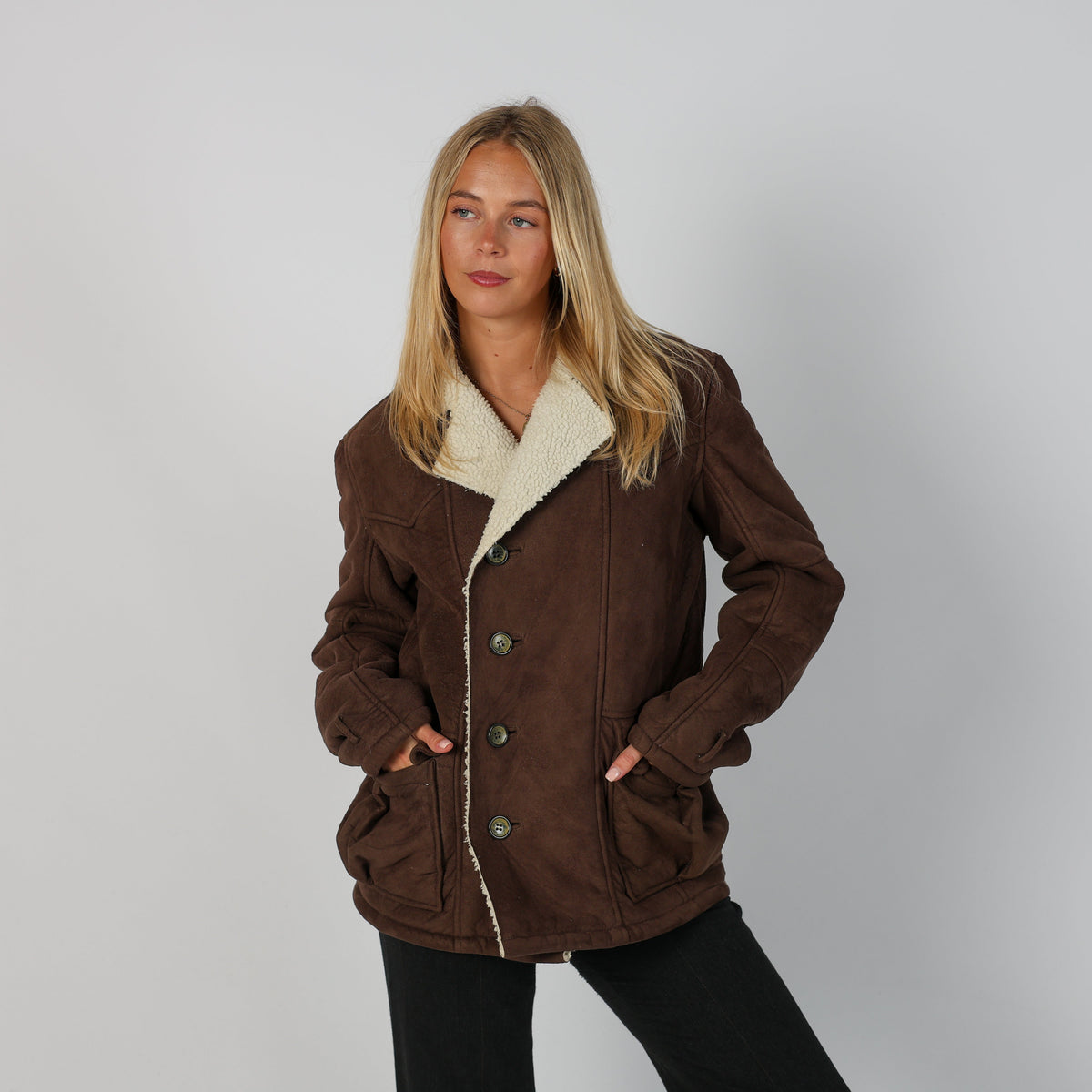 Brown Y2K Guru Shearling Coat (L)