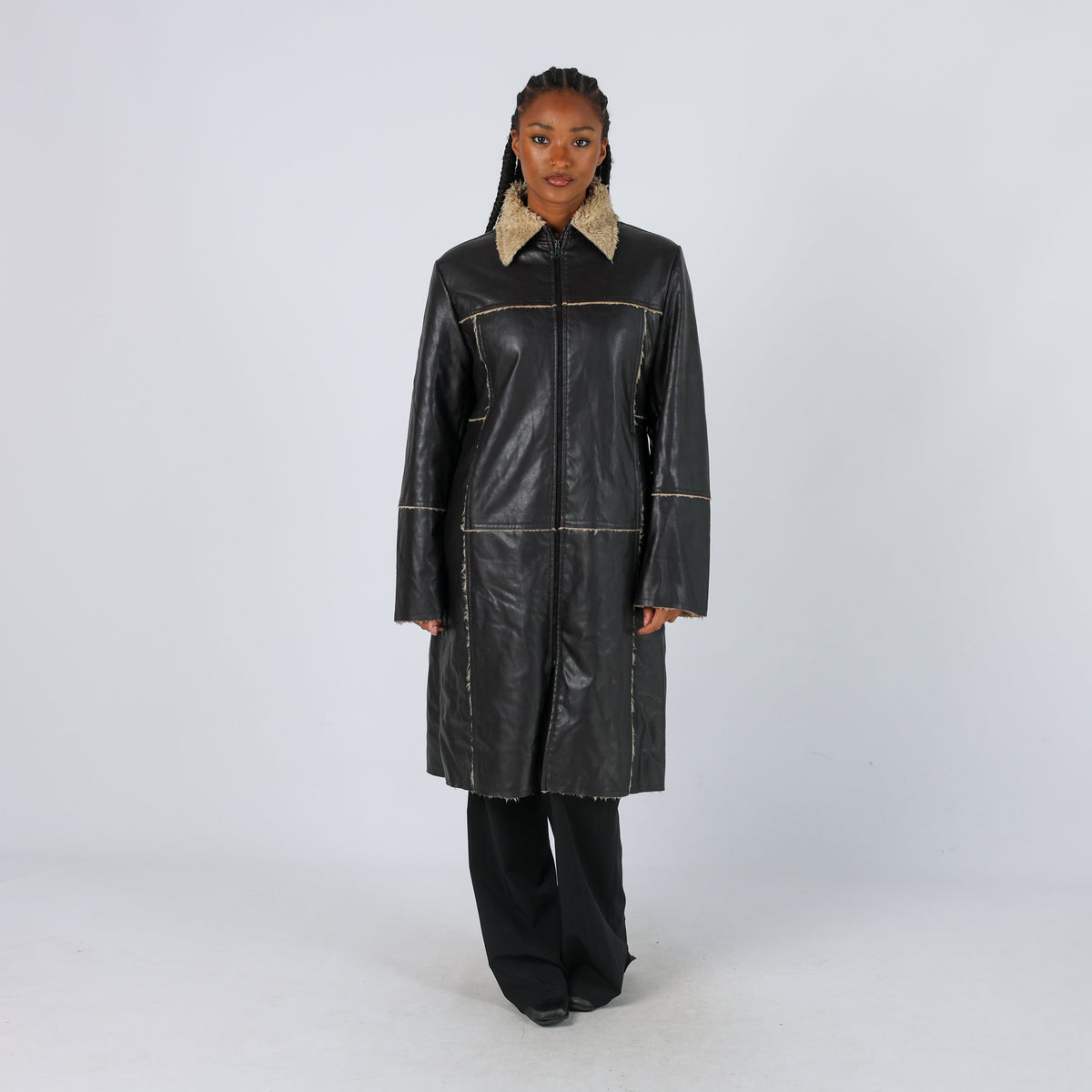 Brown Y2K Leather Jacket Faux (S)