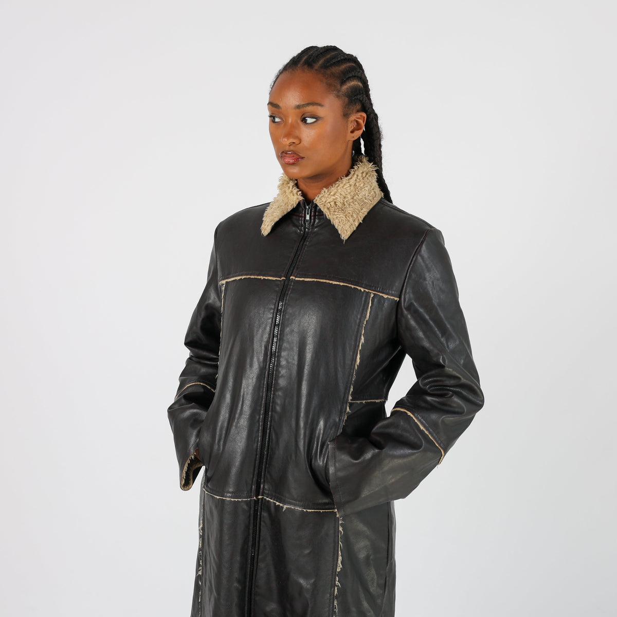 Brown Y2K Leather Jacket Faux (S)