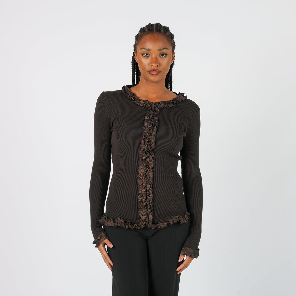 Brown Y2K Made in Italy Long Sleeve Top (XS)
