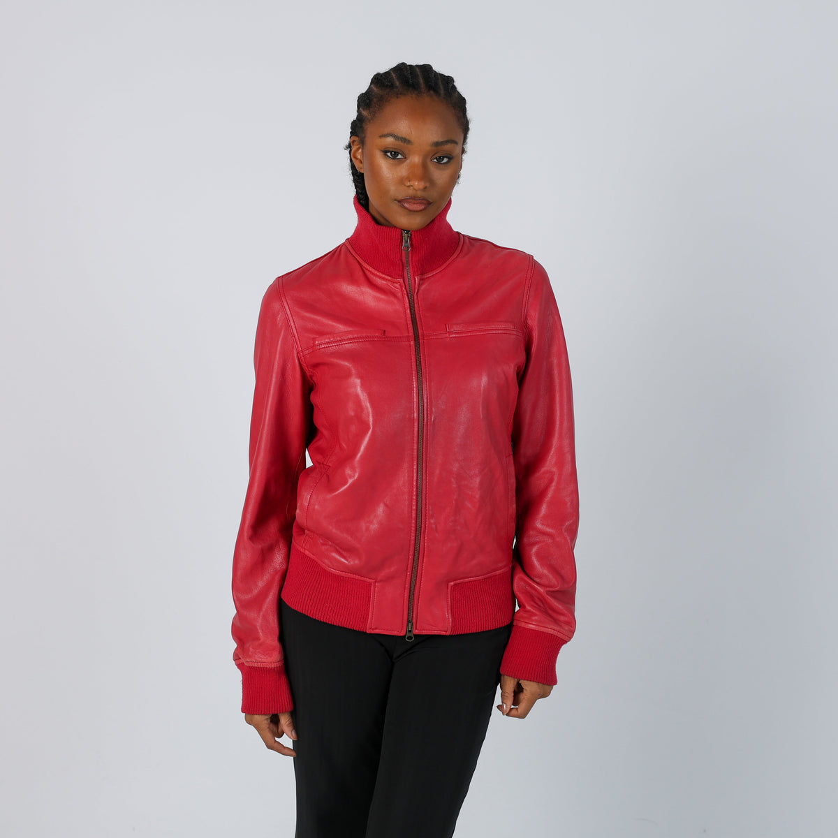 Red Y2K Sisley Leather Jacket (M)