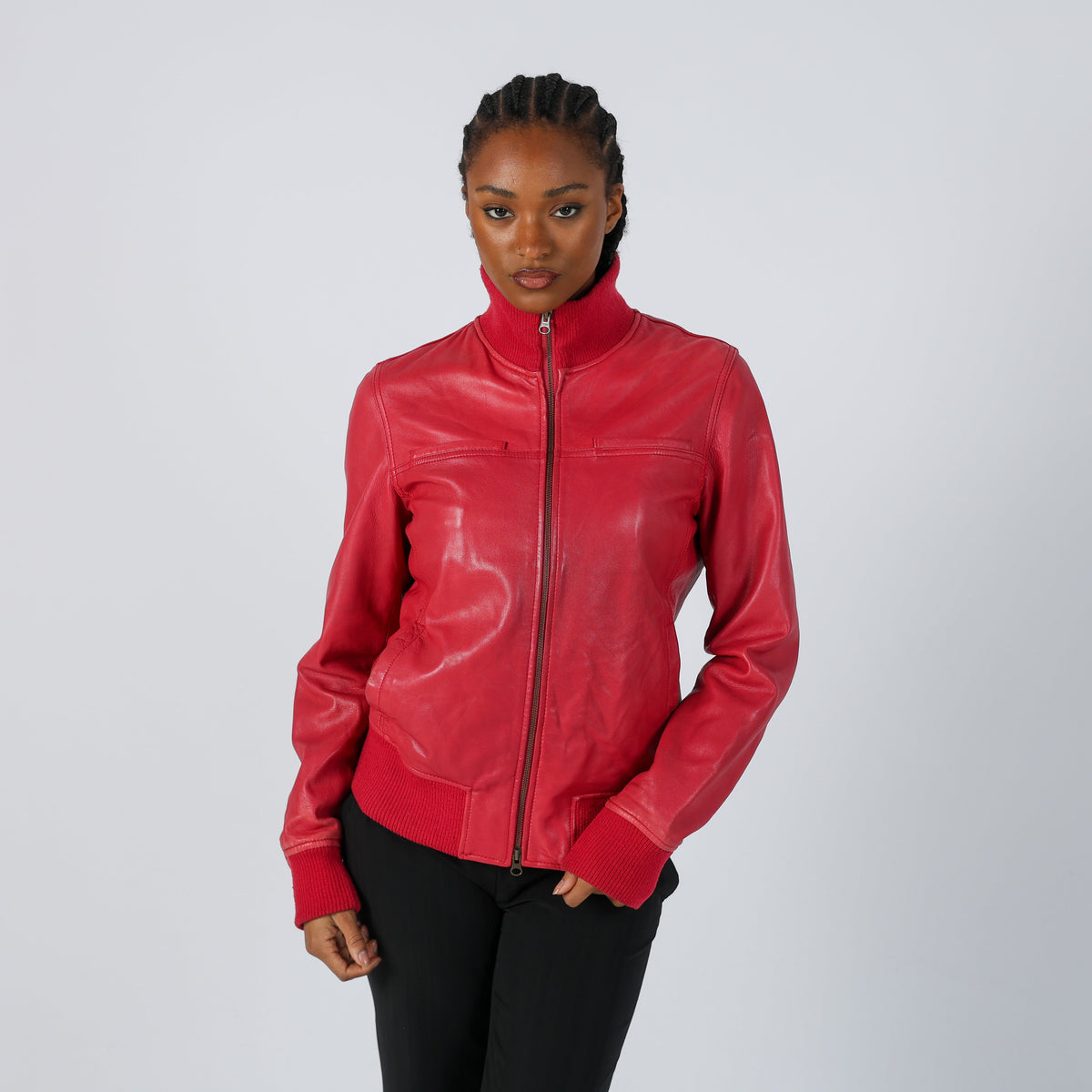 Red Y2K Sisley Leather Jacket (M)