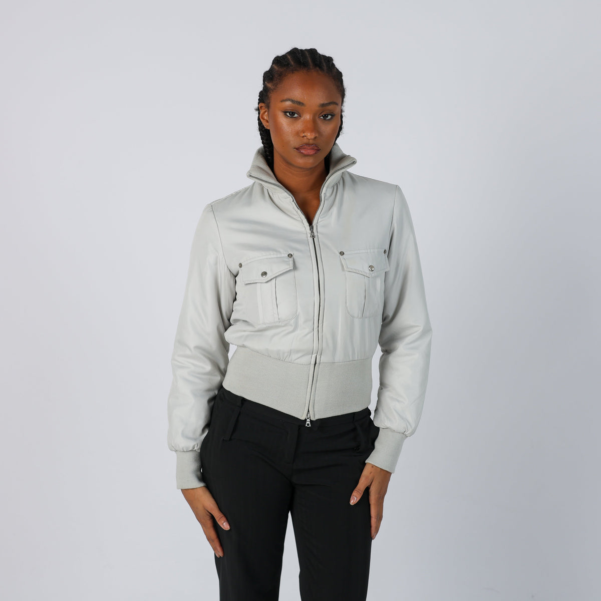 Light Grey Y2K Puffer Jacket (S)