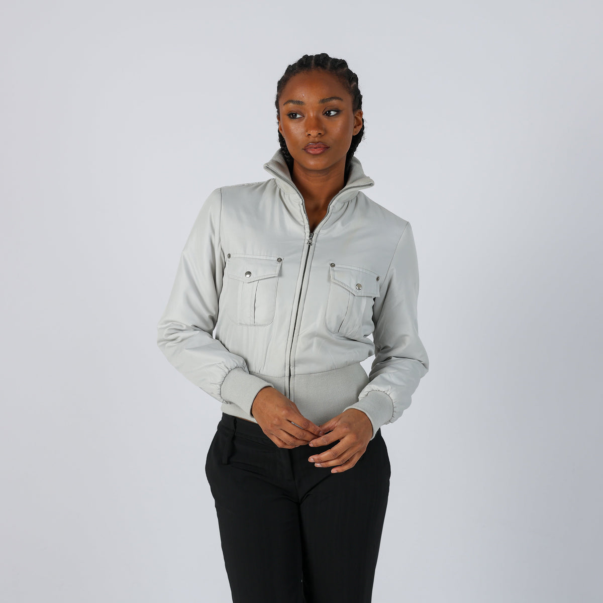 Light Grey Y2K Puffer Jacket (S)