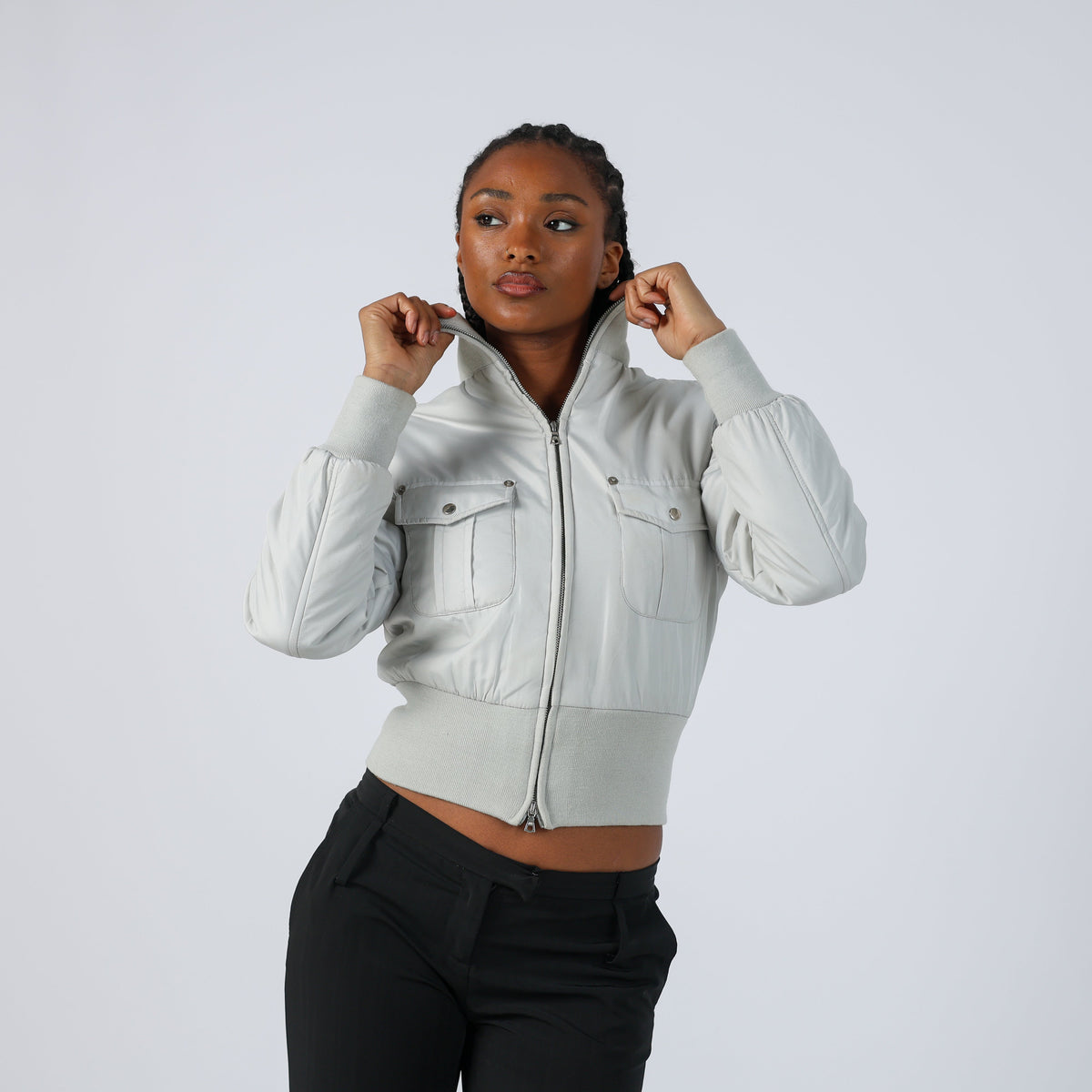 Light Grey Y2K Puffer Jacket (S)
